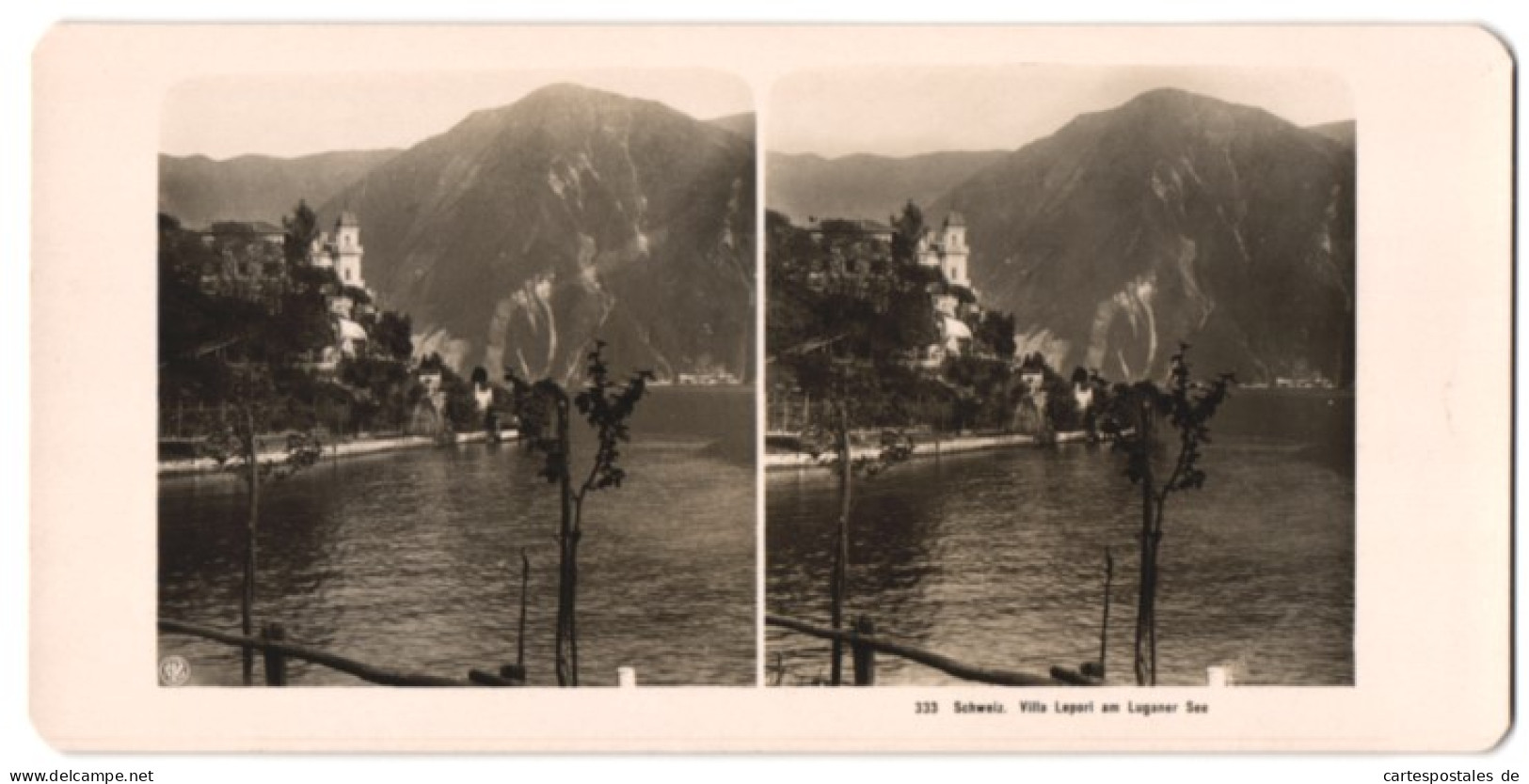 Stereo-Fotografie NPG, Berlin-Steglitz, Ansicht Castagnola, Villa Lepori Am Luganer See  - Stereoscopic