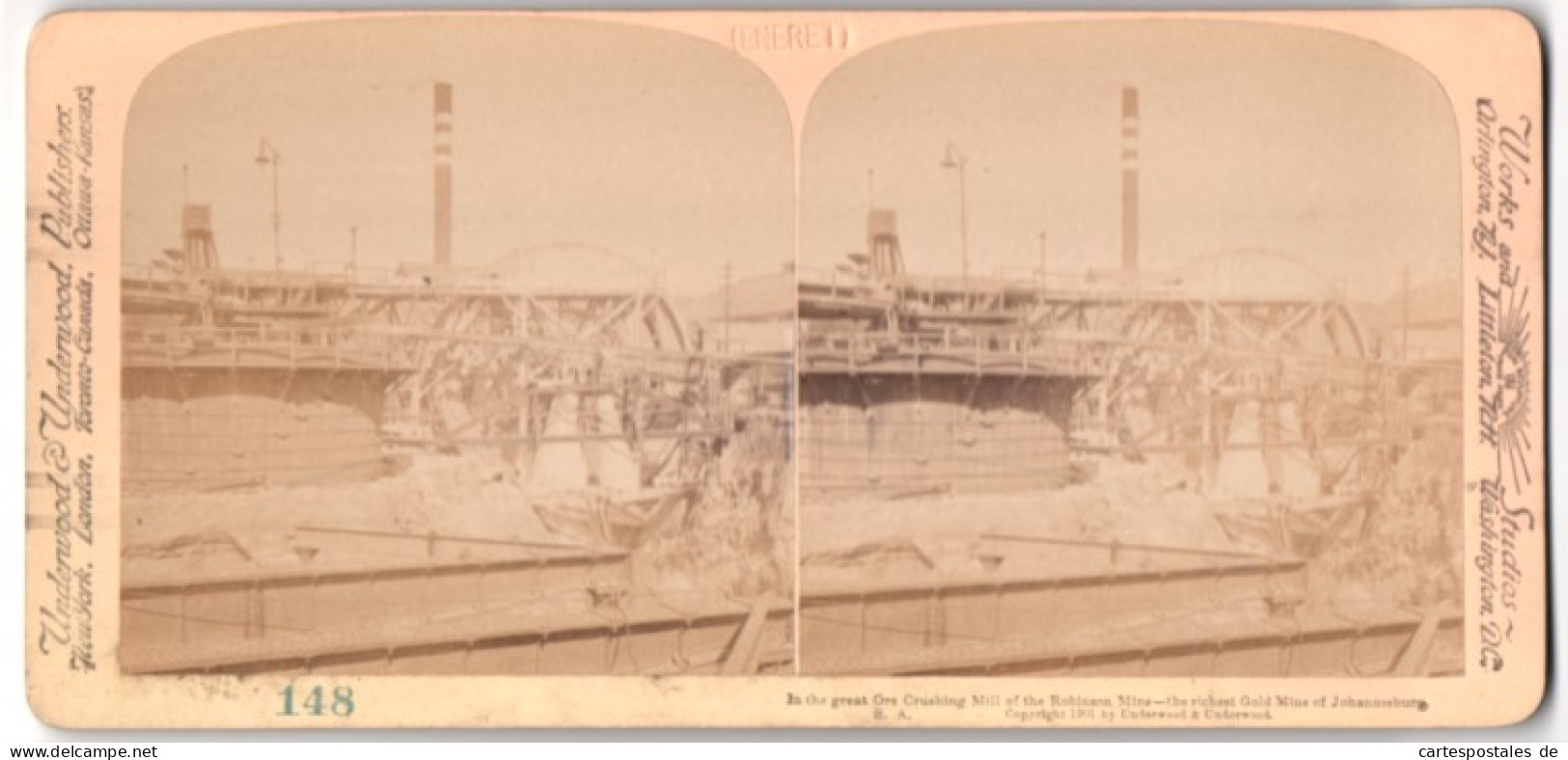 Vue Stéréoscopique-Photo Underwood & Underwood, New York,  Vue De Johannesburg, Robinson-Goldmine, Stampfmühle Z. G  - Stereoscopic