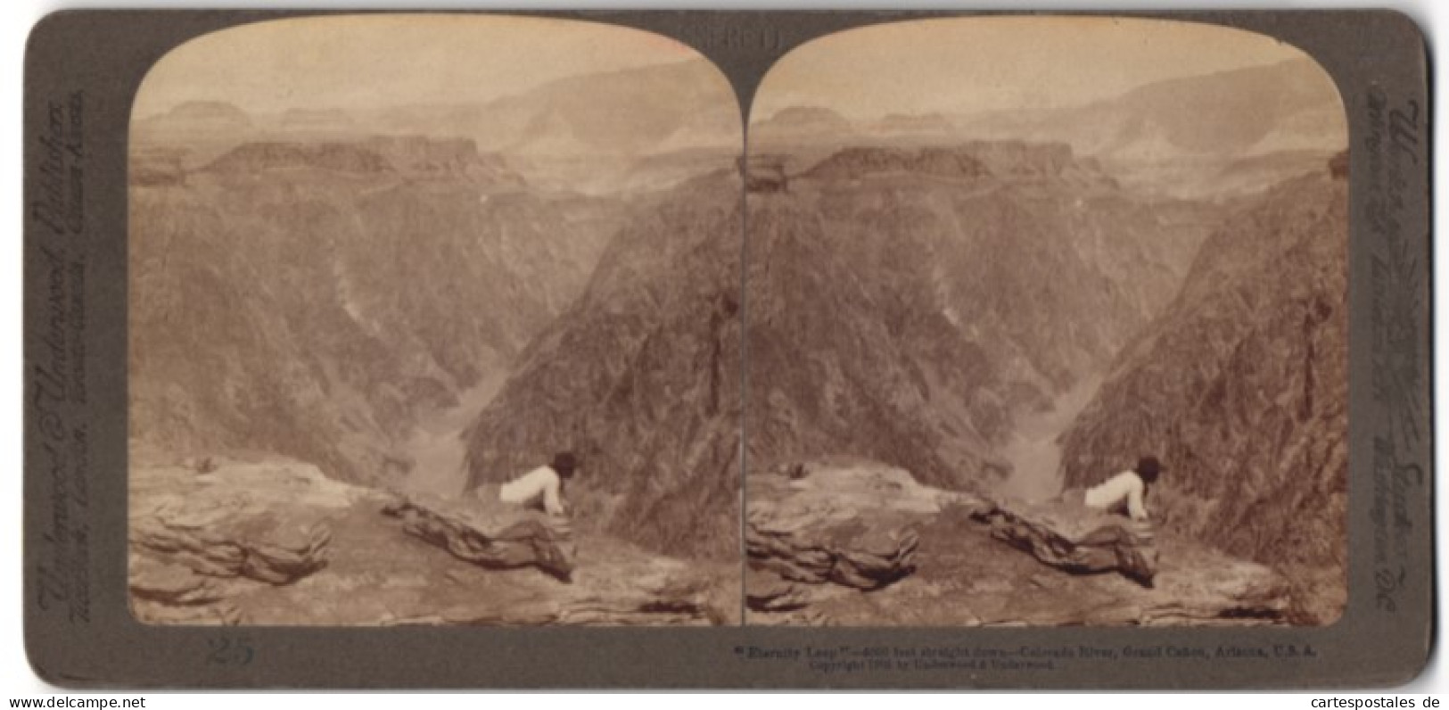 Stereo-Fotografie Underwood & Underwood, New York, Ansicht Eternity Leap / Arizona, Colorado River Im Grand Canyon  - Stereoscoop