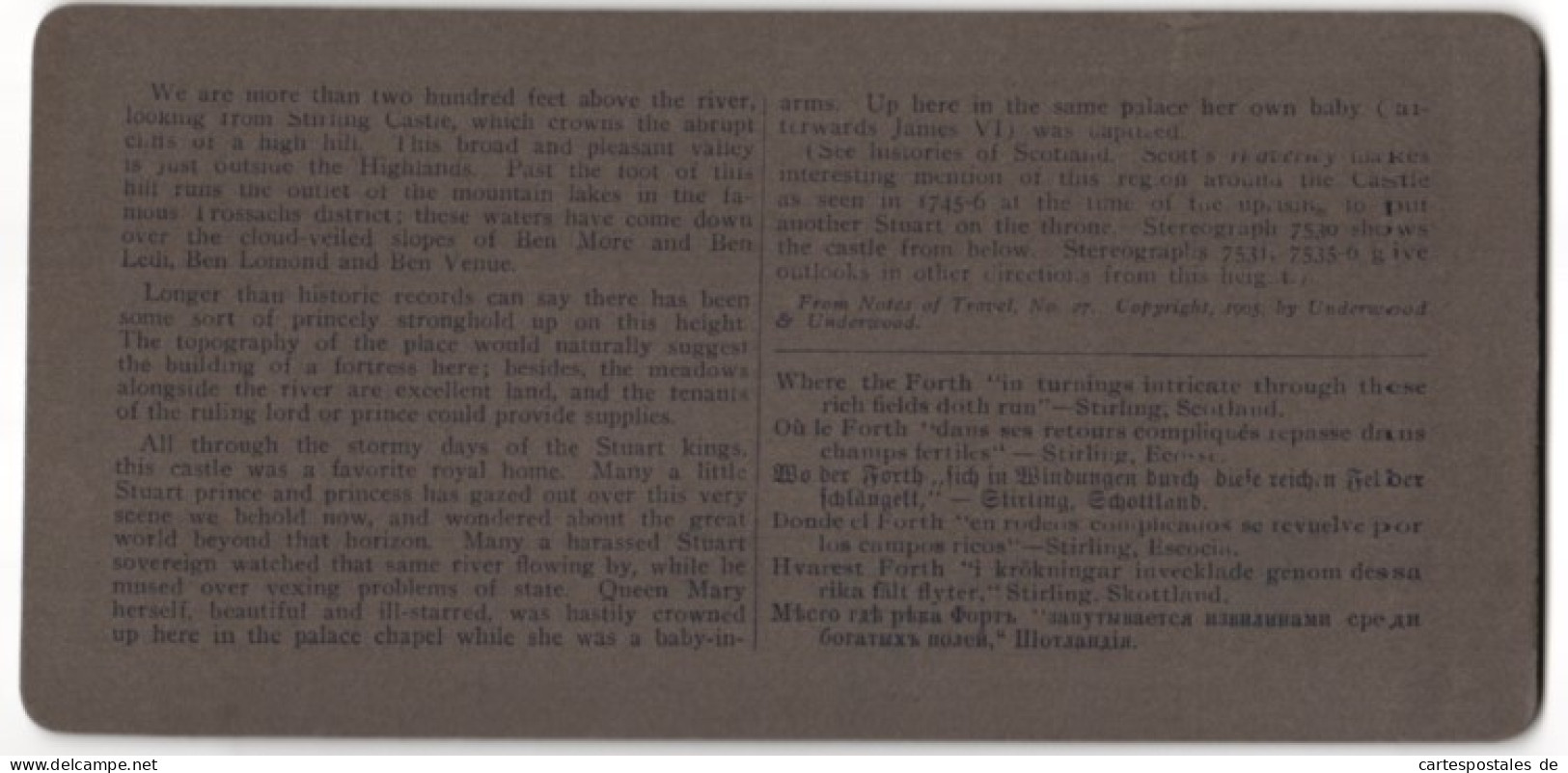 Stereo-Photo Underwood & Underwood, New York, Ansicht Stirling / Schottland, Panorama Mit Firth River  - Photos Stéréoscopiques