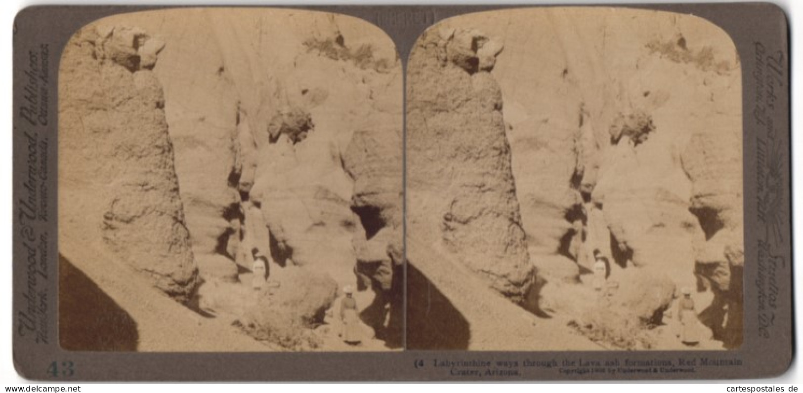 Stereo-Fotografie Underwood & Underwood, New York, Ansicht Red Mountain Crater / Arizona, Lava Gesteinsformation  - Stereoscopic