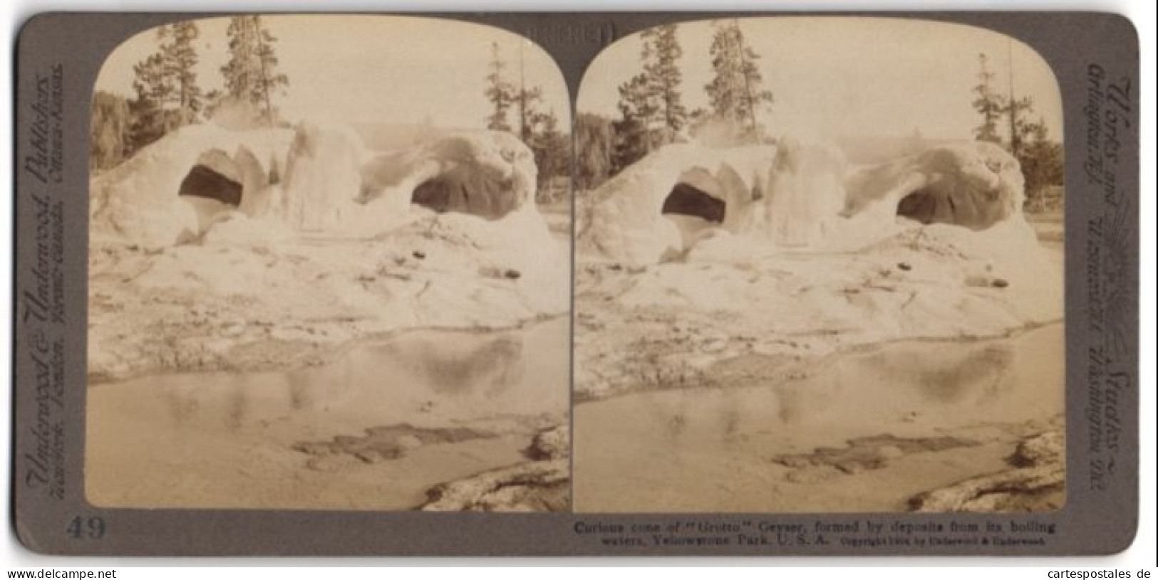 Stereo-Fotografie Underwood & Underwood, New York, Ansicht Yellowstone Park, Geysir Grotto  - Stereoscopic