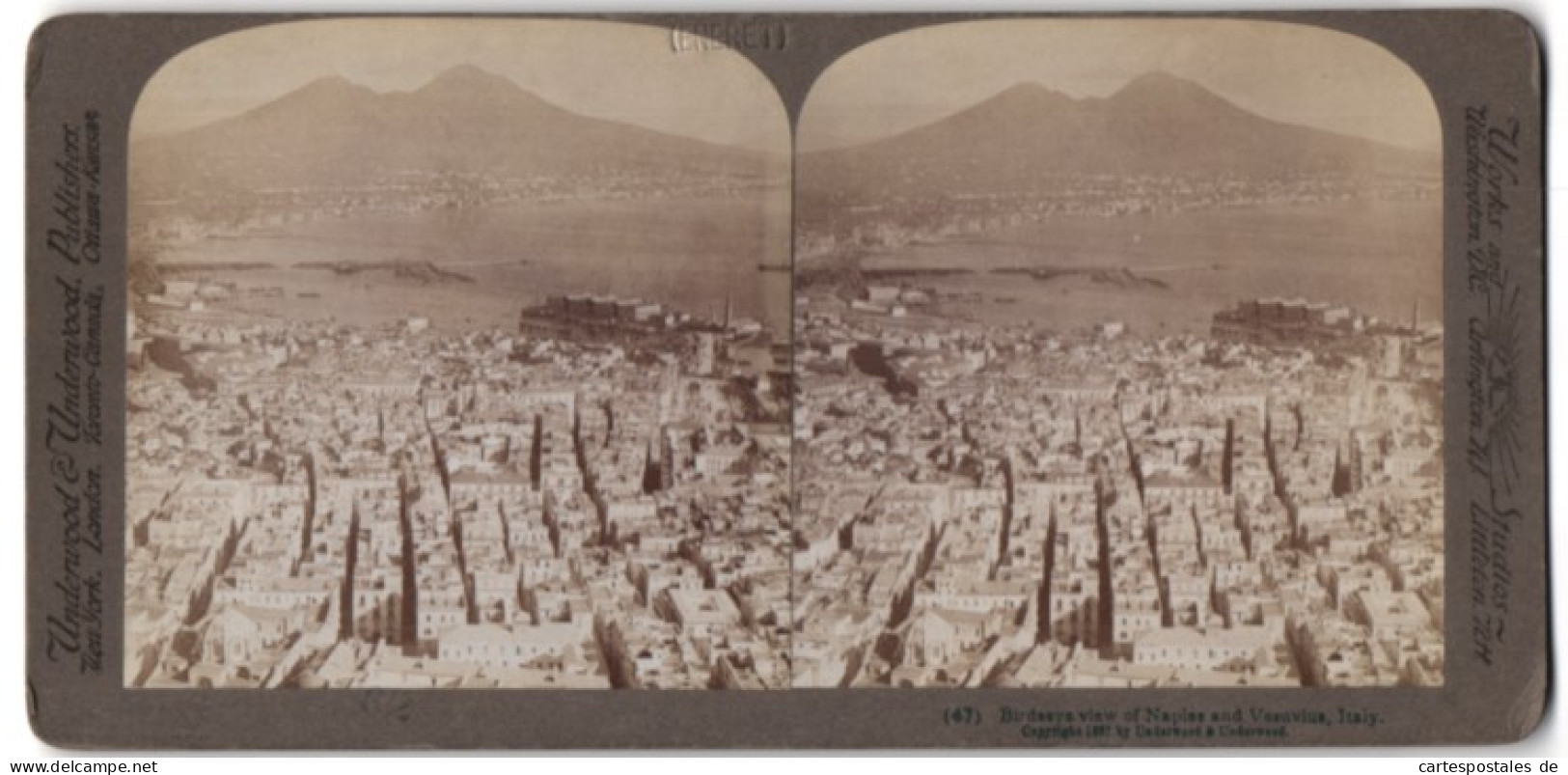 Stereo-Foto Underwood & Underwood, New York, Ansicht Neapel, Blick über Die Stadt Zum Vulkan Vesuv  - Stereoscopic