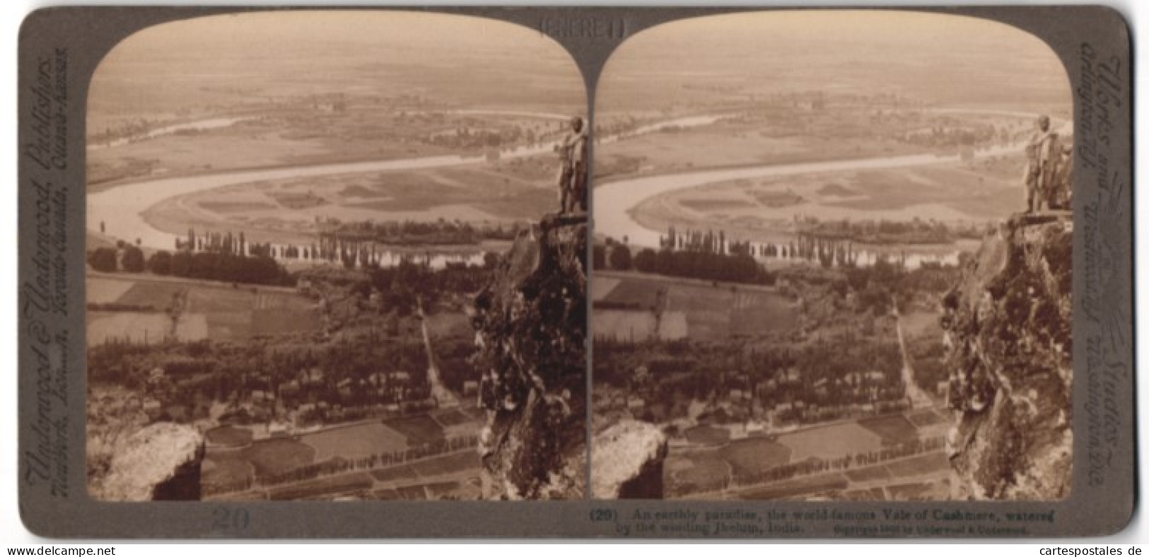 Stereo-Fotografie Underwood & Underwood, New York, Ansicht Kaschmirtal / Indien, Panorama Mit Jhelum - Fluss  - Stereoscopic