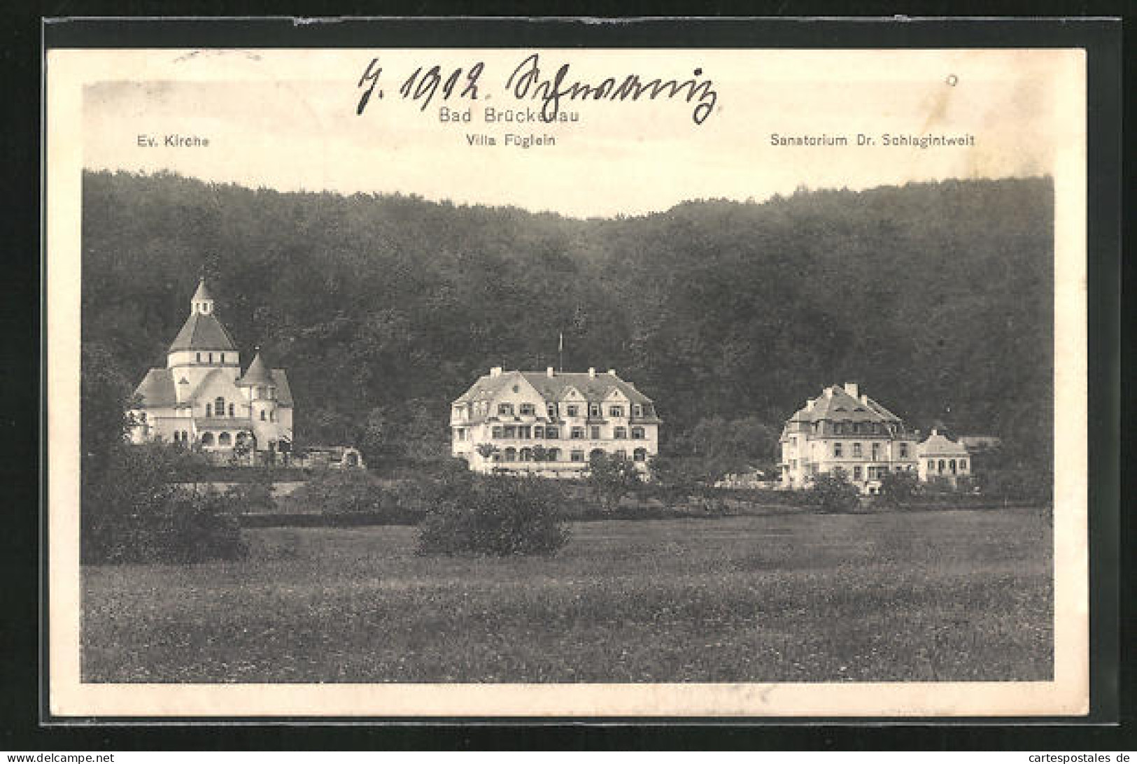 AK Bad Brückenau, Ev. Kirche, Villa Füglein, Sanatorium DR. Schlagintweit  - Other & Unclassified