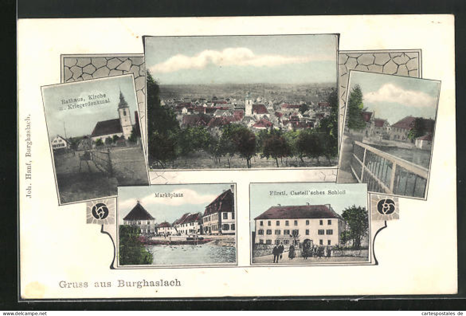 AK Burghaslach, Fürstl. Castell`sches Schloss, Marktplatz, Rathaus, Kirche Und Kriegerdenkmal  - Other & Unclassified