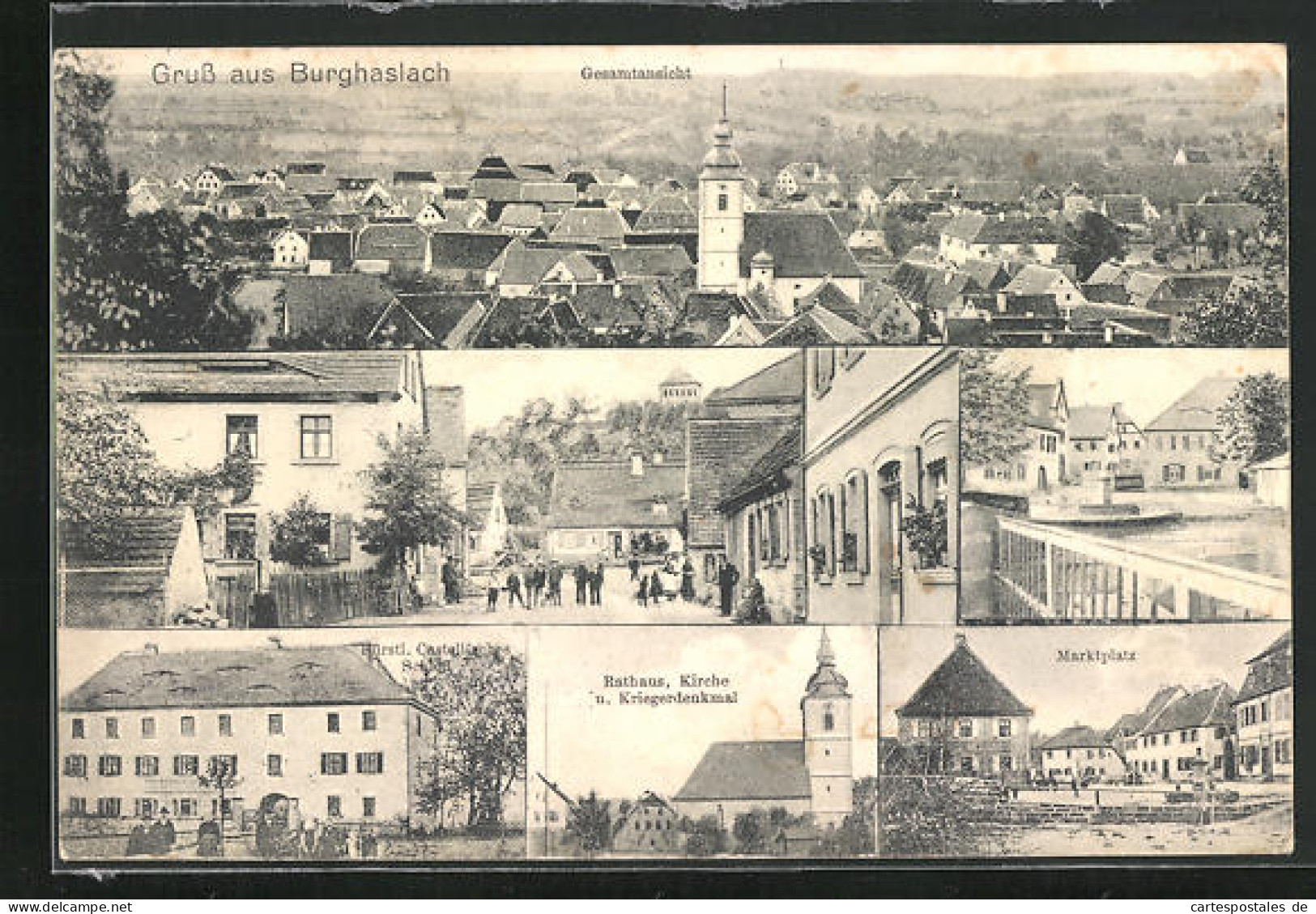 AK Burghaslach, Fürstl. Castell`sches Schloss, Marktplatz, Rathaus, Kirche Und Kriegerdenkmal  - Other & Unclassified