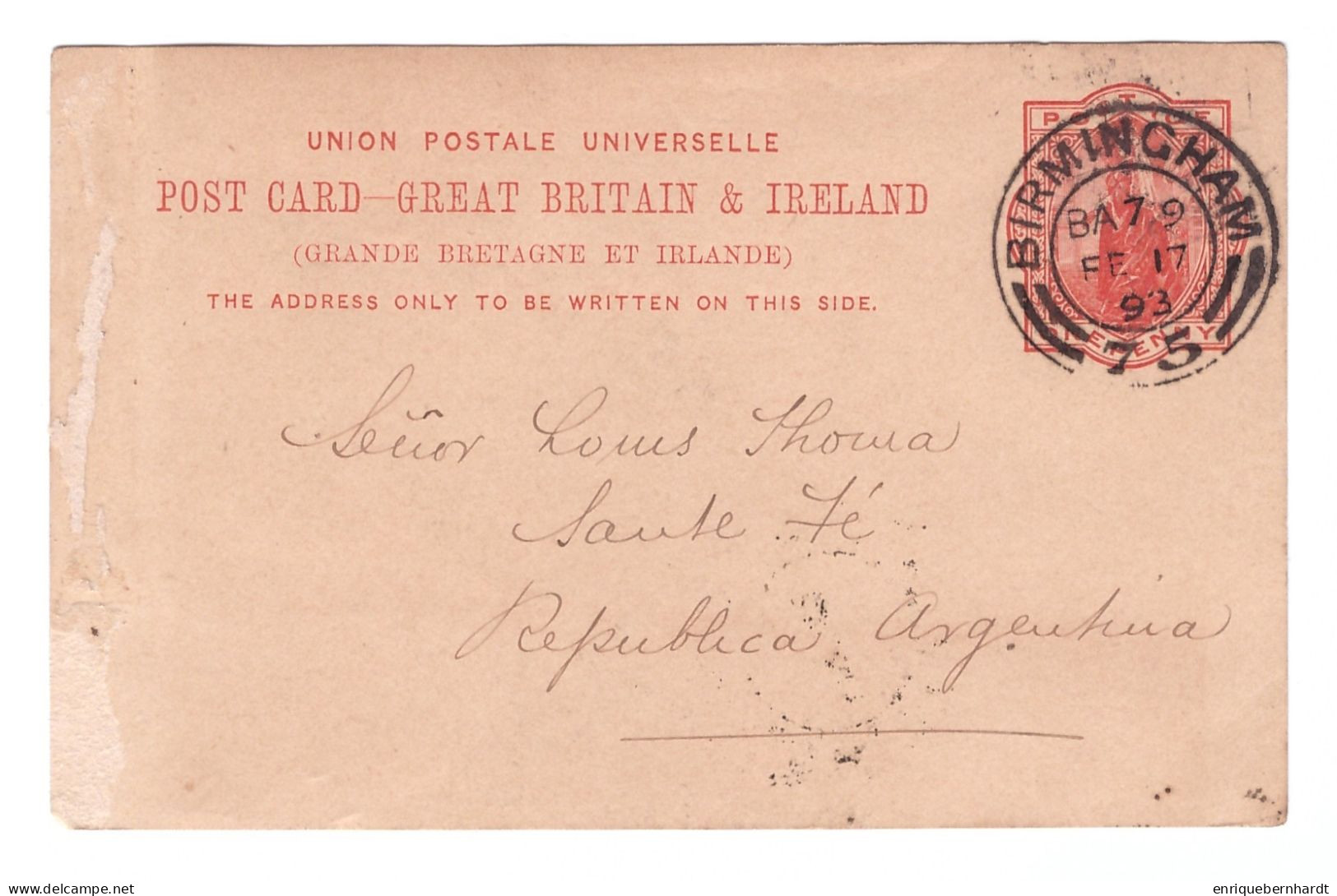 GREAT BRITAIN & IRELAND // POST CARD // 1893 - Autres & Non Classés