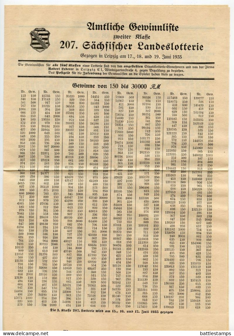 Germany 1935 Cover W/ Letter, Advert, Zahlkarte, Lottery Ticket; Leipzig - Saxon State Lottery; 12pf. Hindenburg - Covers & Documents