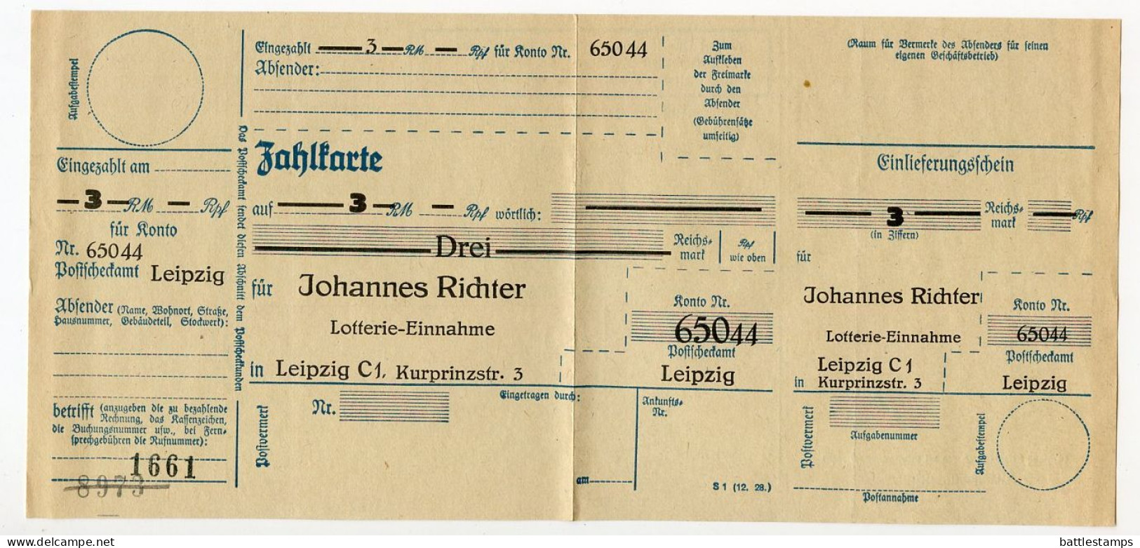 Germany 1935 Cover w/ Letter, Advert, Zahlkarte, Lottery Ticket; Leipzig - Saxon State Lottery; 12pf. Hindenburg