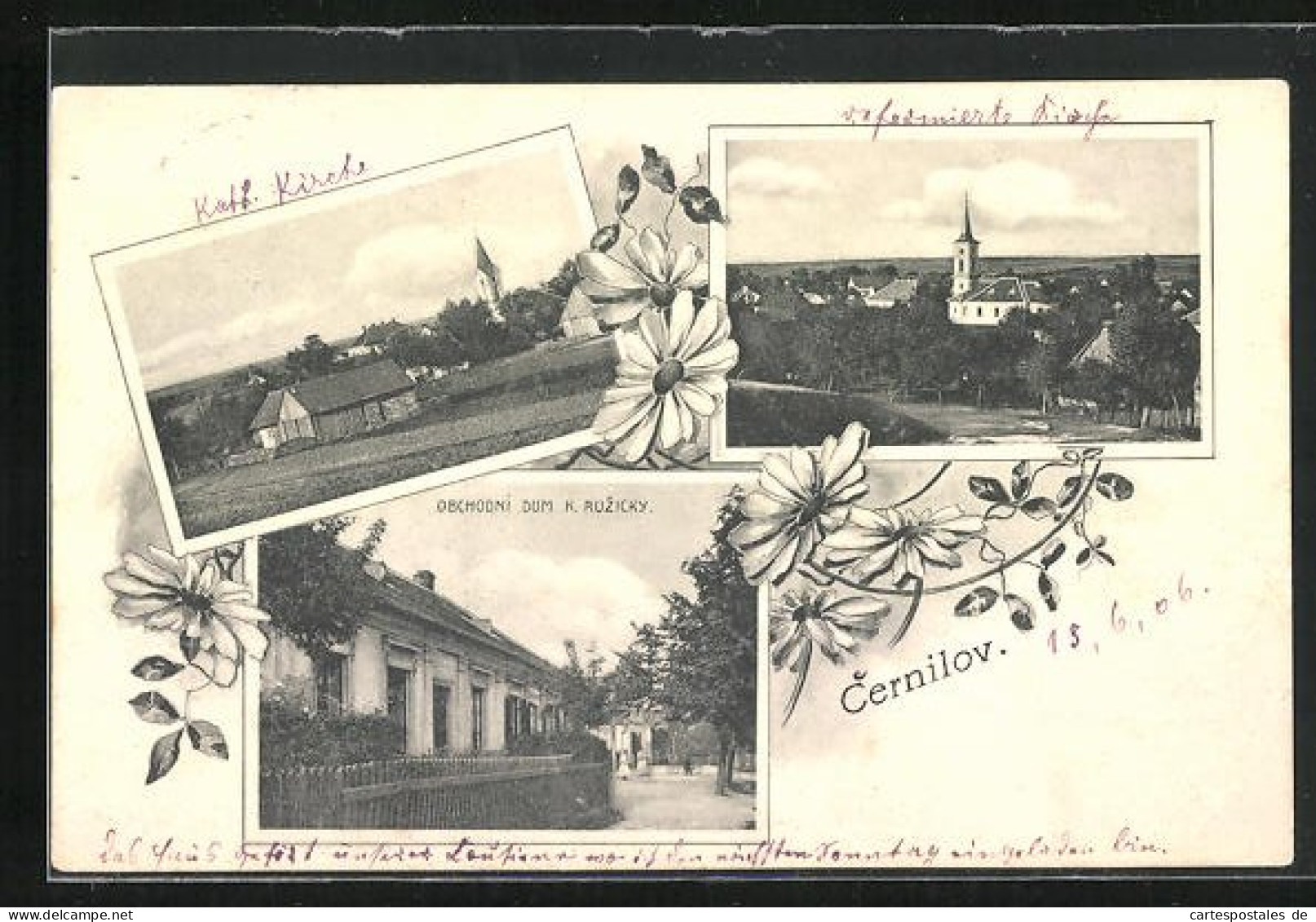 AK Cernilov, Obchodni Dum K. Ruzicky, Kirche, Panorama  - Tschechische Republik