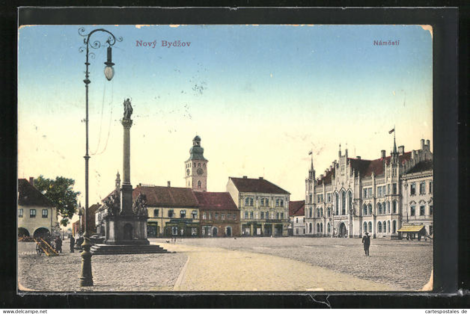 AK Nový Bydzov, Denkmal Und Rathaus Am Hauptplatz  - Czech Republic