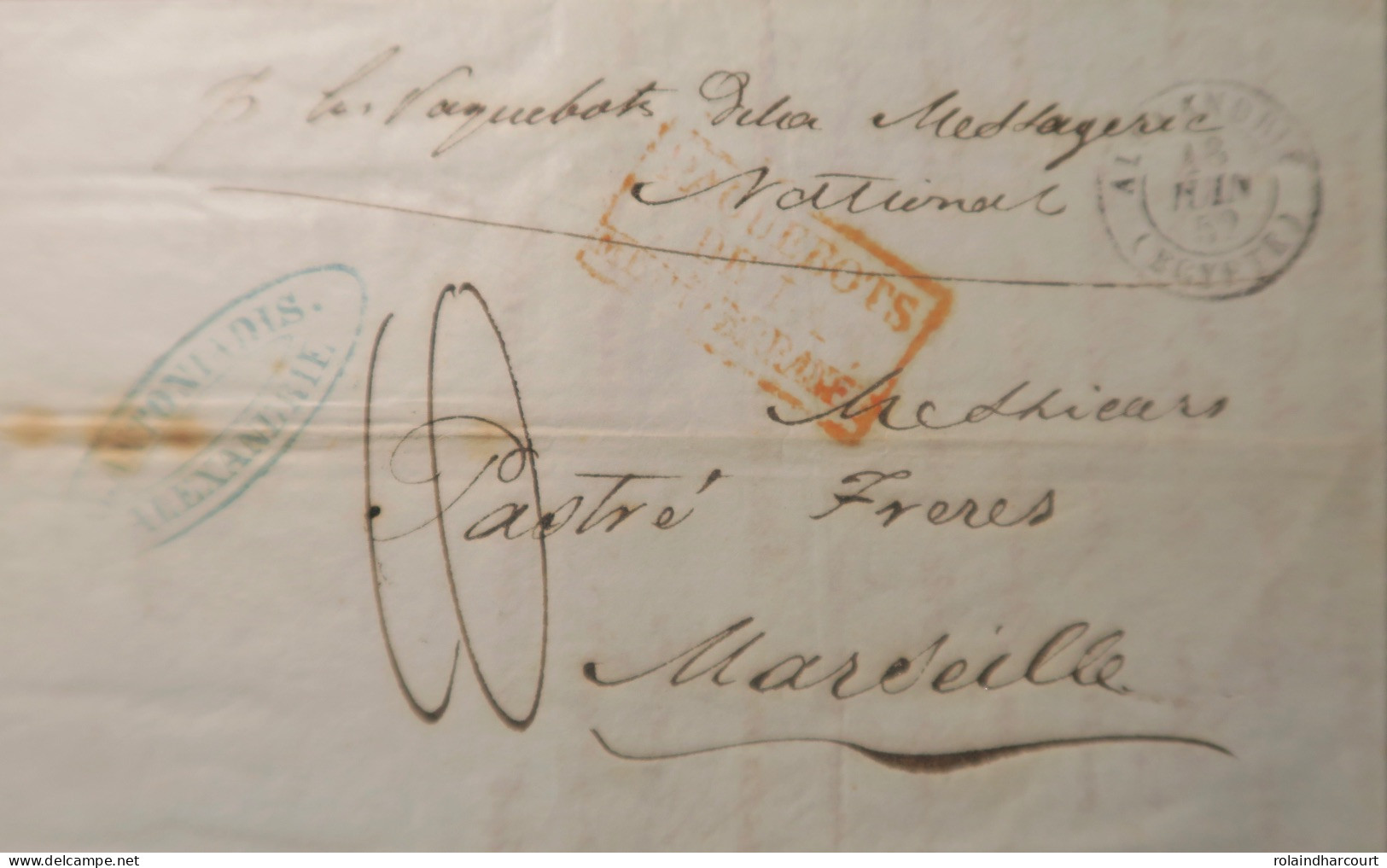 A546 - POSTE MARITIME - PAQUEBOT " LE CAIRE " - LETTRE (LAC) ALEXANDRIE (EGYPTE) 18 JUIN 1852 à MARSEILLE - Schiffspost