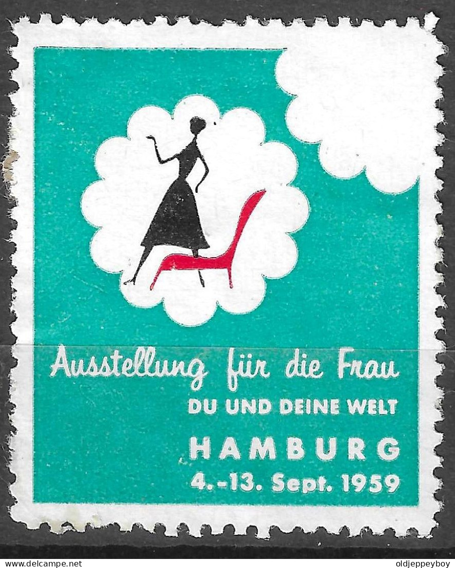 Reklamemarke VIGNETTE CINDERELLA AUSSTELLUNG FUR DIE FRAU DU UND DEINE WELT HAMBURG 1959 WOMAN EXHIBITION - Vignetten (Erinnophilie)