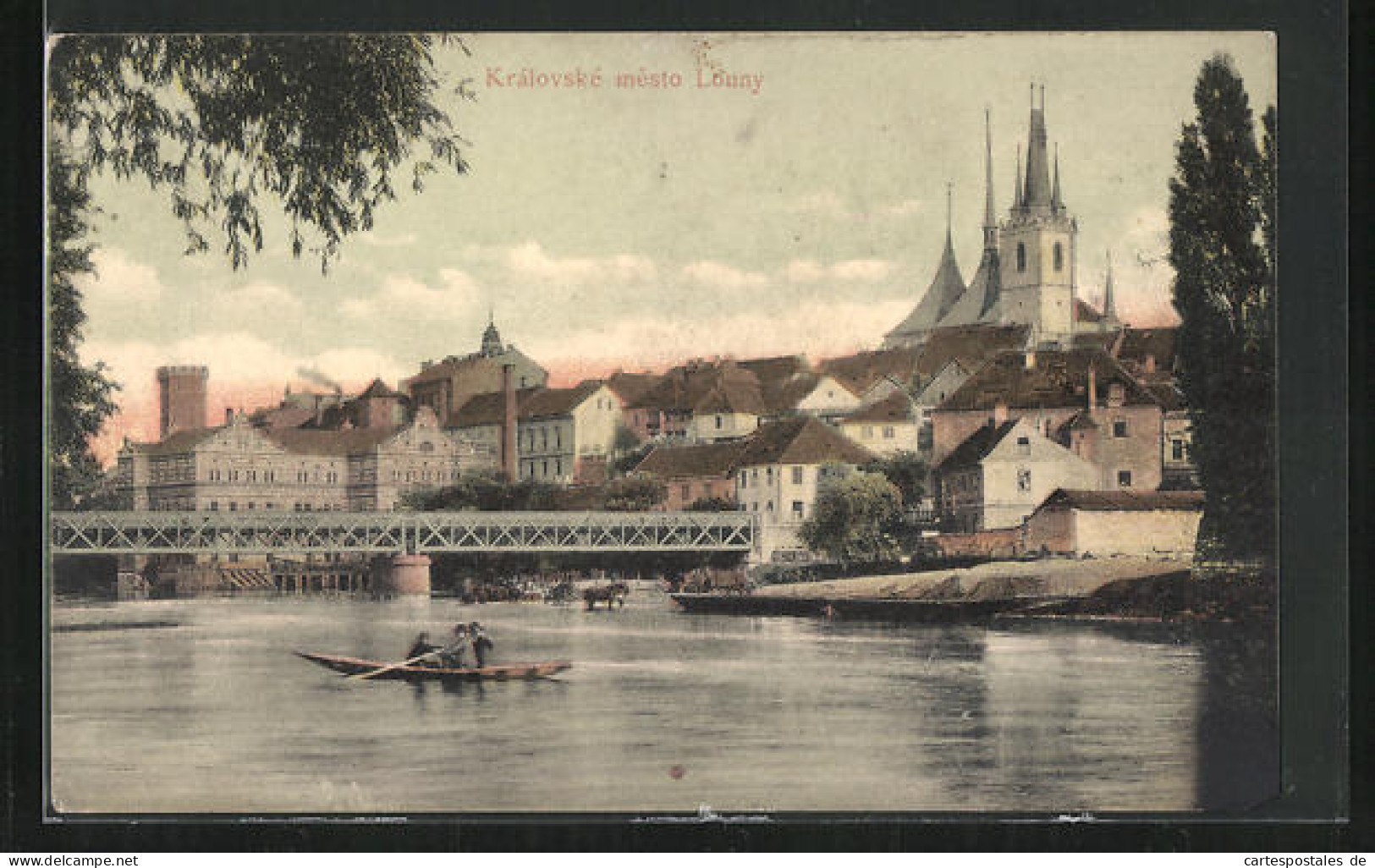 AK Laun / Louny, Ortsansicht Mit Brücke Und Kirche  - Czech Republic