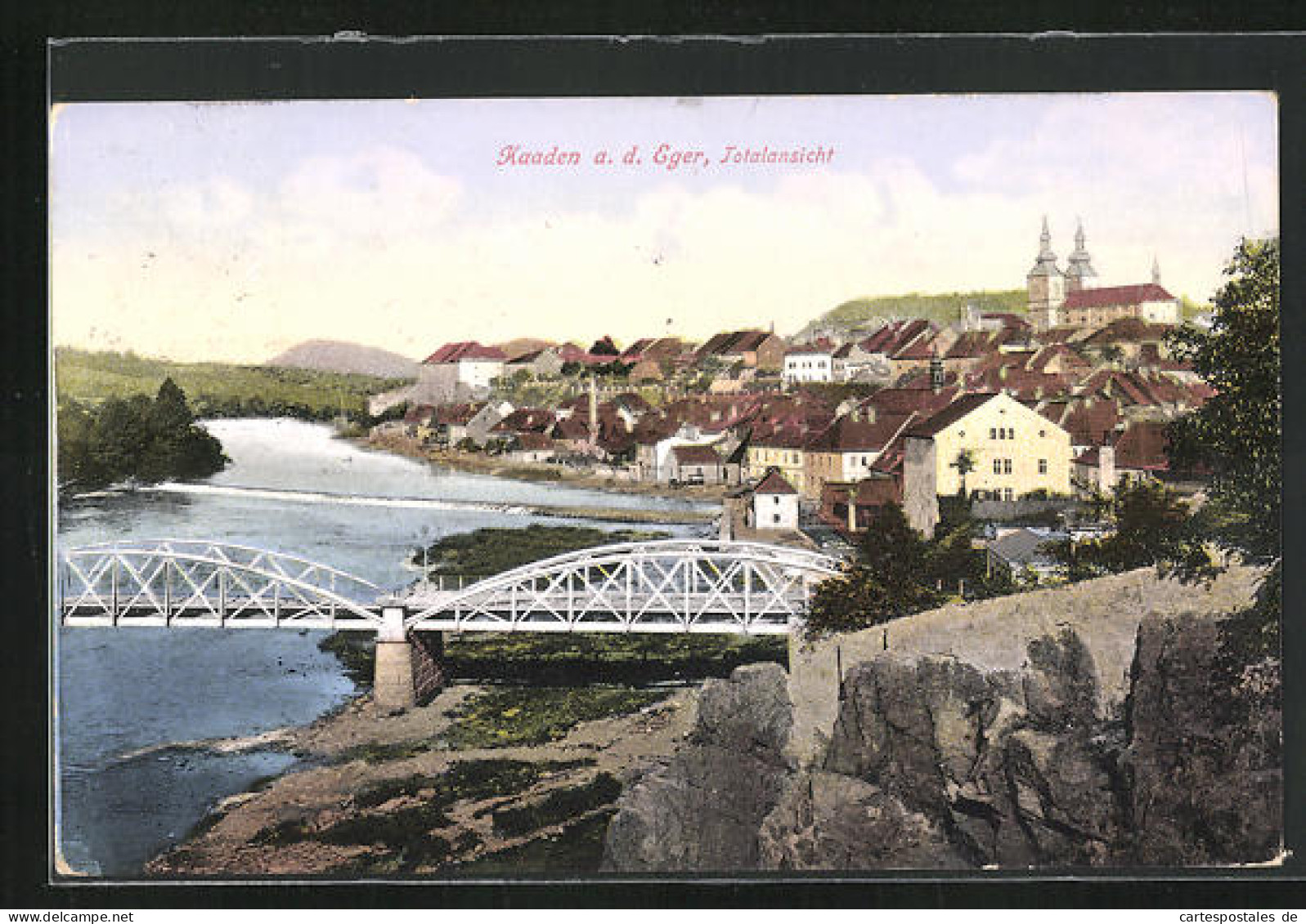 AK Kaaden / Kadan, Flusspartie Mit Brücke In Die Stadt  - Tchéquie