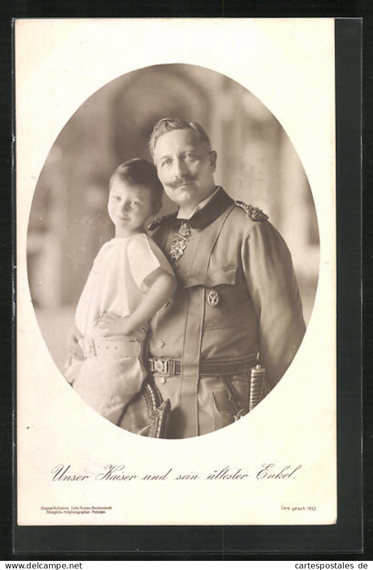 AK Kaiser Wilhelm II. Mit Seinem ältesten Enkel  - Royal Families