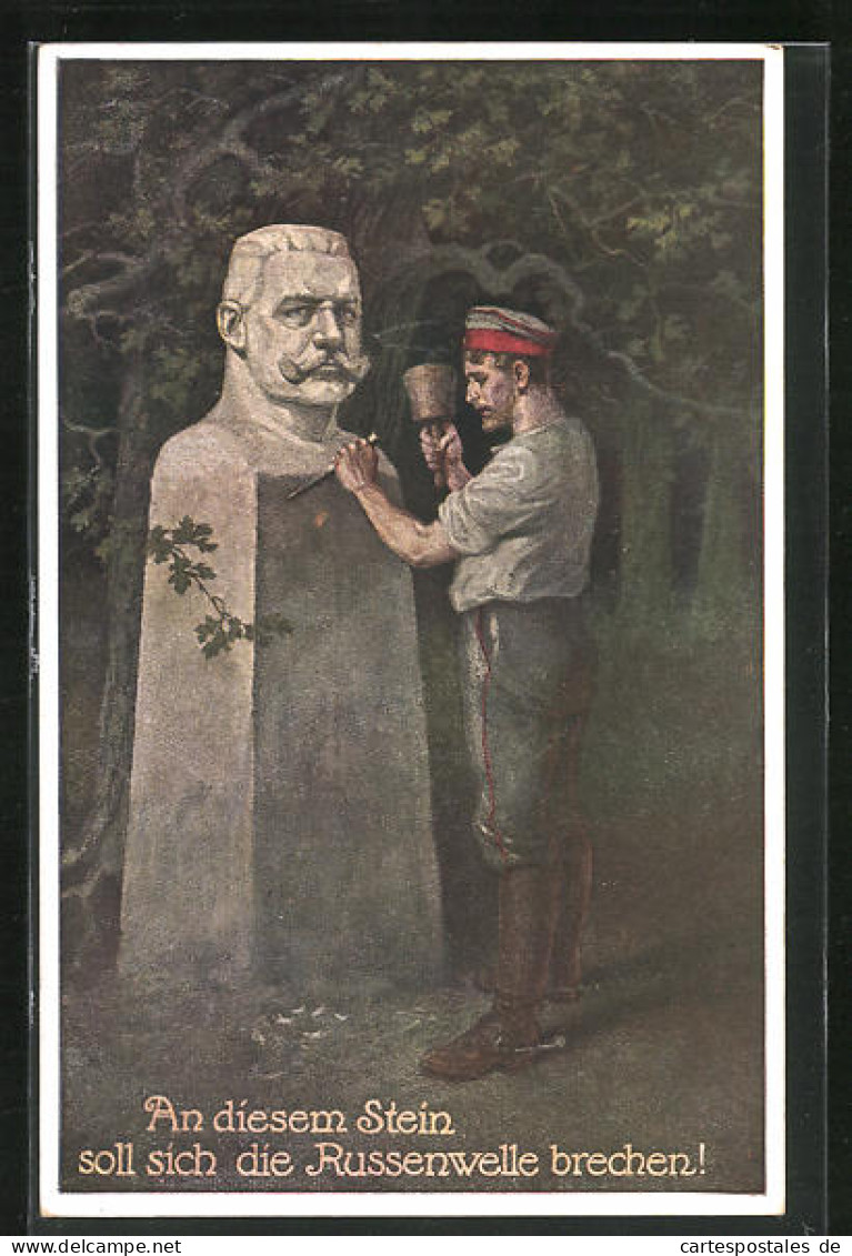 Künstler-AK Büste Von Paul Von Hindenburg Wird Gemeisselt  - Personnages Historiques