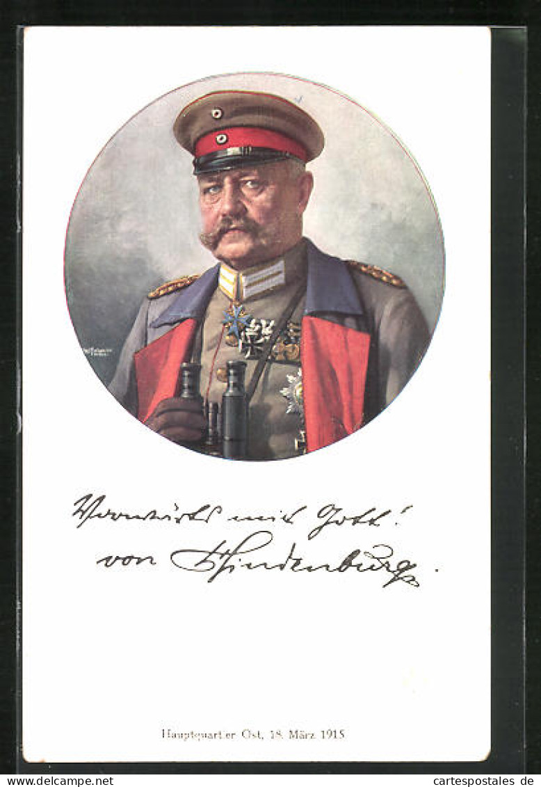 Künstler-AK Paul Von Hindenburg In Uniform Mit Feldstecher  - Historical Famous People