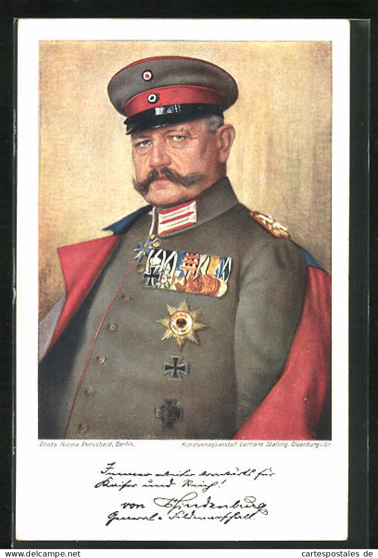 Künstler-AK Paul Von Hindenburg In Uniform Mit Abzeichen  - Personnages Historiques