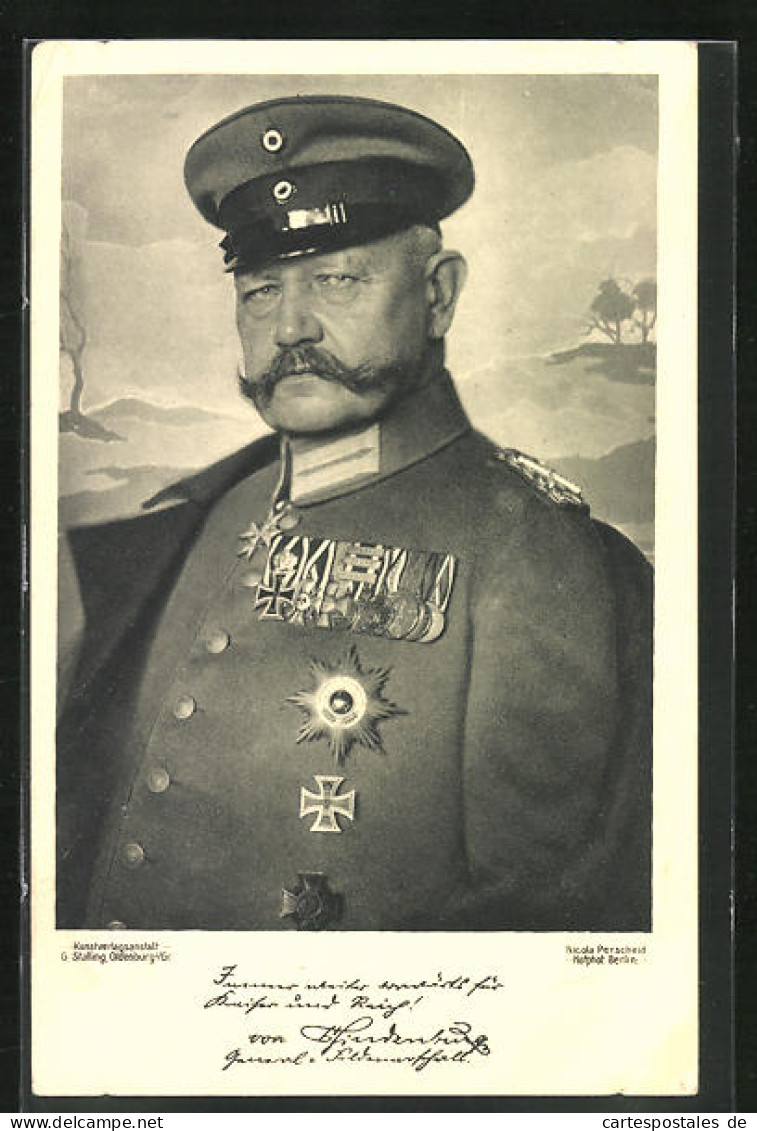 AK Paul Von Hindenburg In Uniform Mit Abzeichen  - Historical Famous People