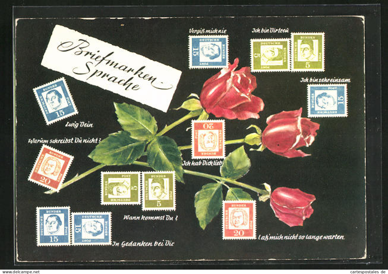 AK Erklärung Der Briefmarkensprache, Rote Rosen  - Stamps (pictures)