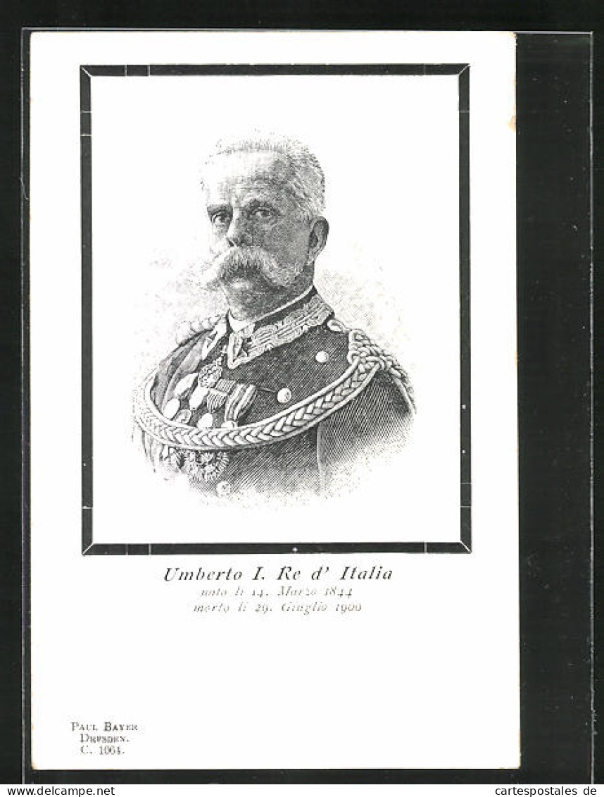 Cartolina König Umberto I. Von Italien, 1844-1900  - Familles Royales
