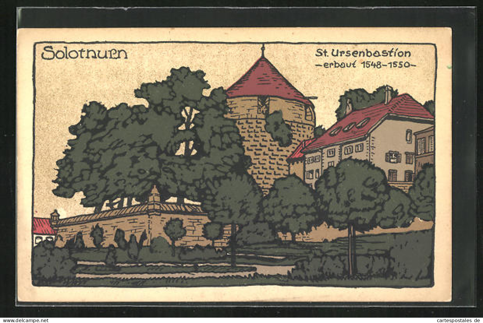 Steindruck-AK Solothurn, St. Ursenbastion, Erbaut 1548-1550  - Andere & Zonder Classificatie