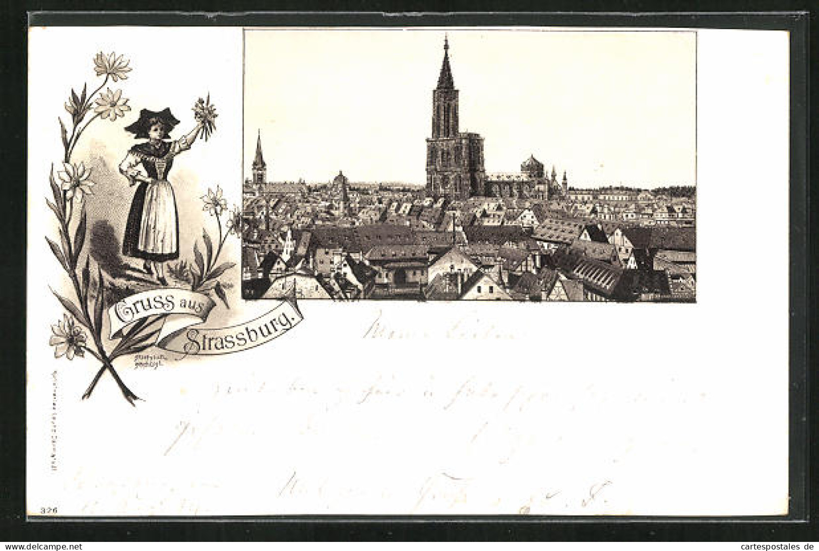 Lithographie Anciennes Strassburg, 1894, Vue Générale Avec Münster  - Andere & Zonder Classificatie