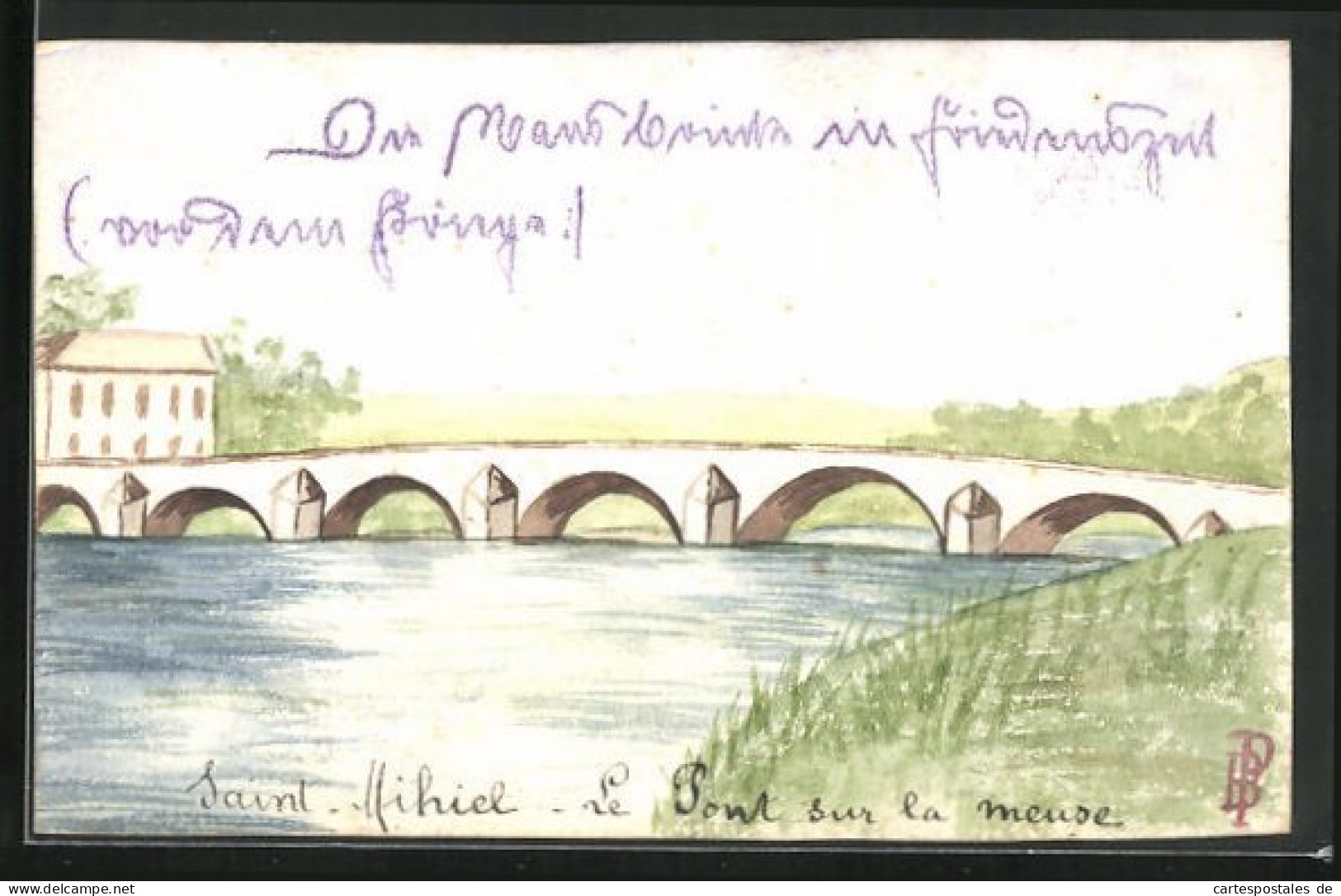 CPA Illustrateur Handgemalt: Saint Mihiel, Le Pont Sur La Meuse  - Saint Mihiel