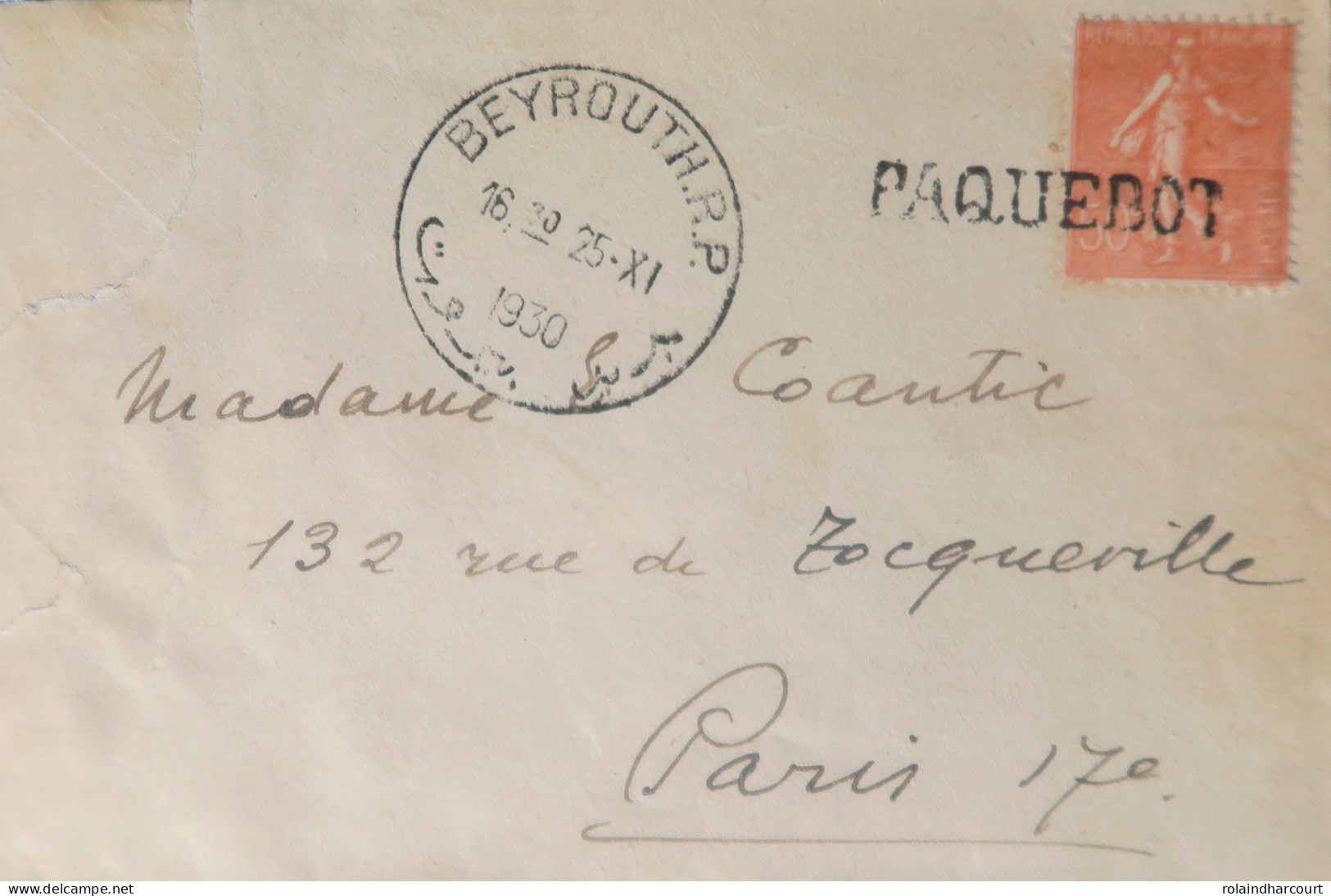 A551 - POSTE MARITIME - PAQUEBOT " AMBOISE " - 'LETTRE (LSC) BEYROUTH (LIBAN) 25 NOV 1930 à PARIS - Marque " PAQUEBOT " - Posta Marittima