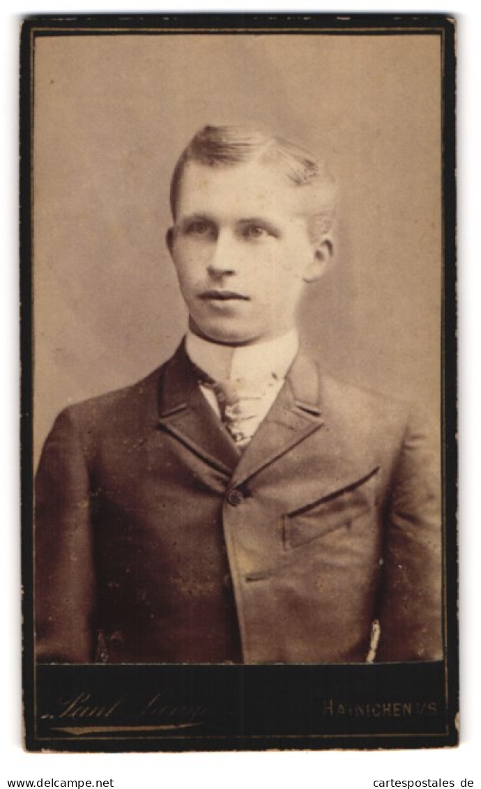 Fotografie Paul Lange, Hainichen In Sachsen, Gerichtsstr. 93, Junger Herr Im Anzug Mit Krawatte  - Persone Anonimi