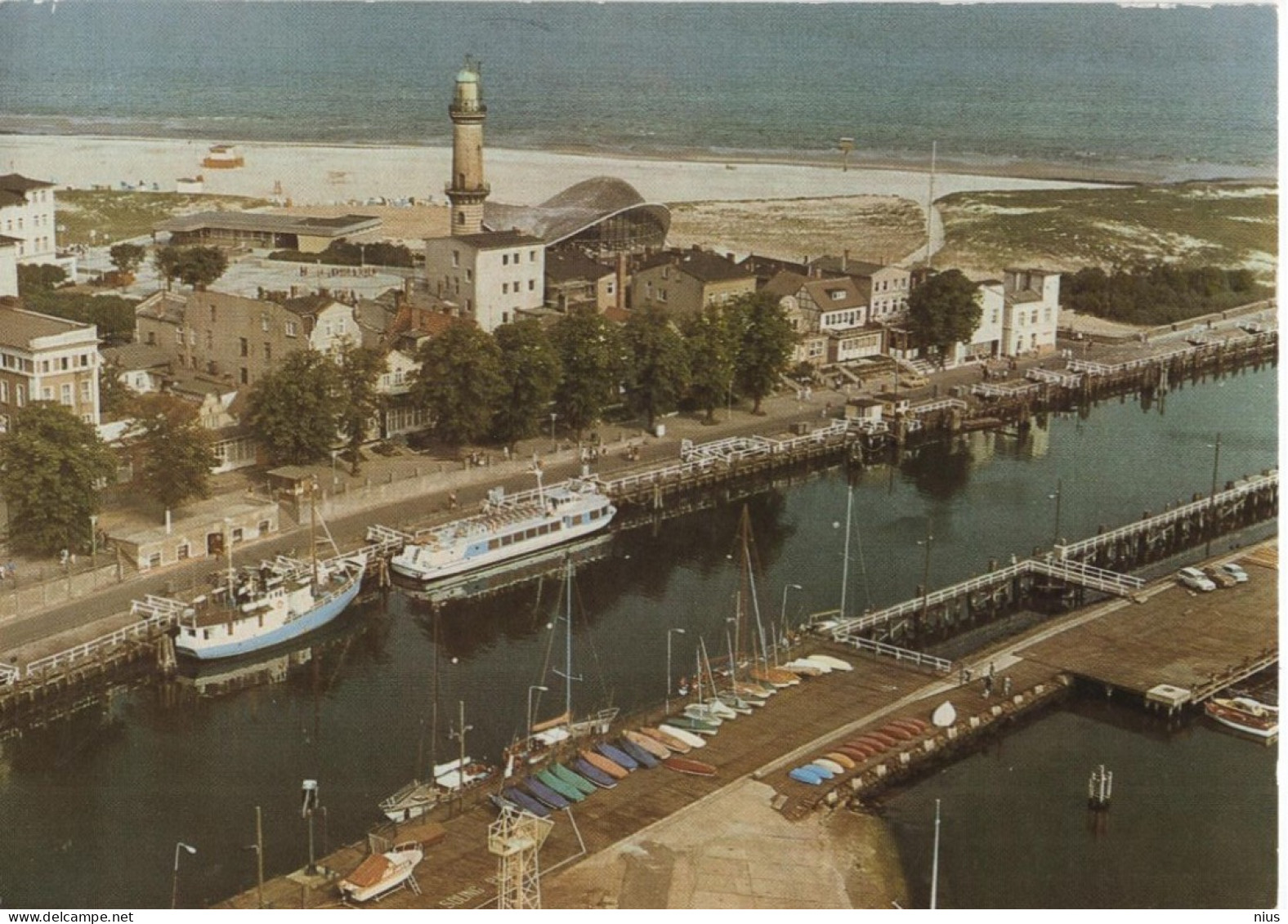 Germany Deutschland DDR 1987 Rostock Warnemunde, Alter Strom, Fish Fishes Fisch, Luftbildserie Der INTERFLUG - Postcards - Used