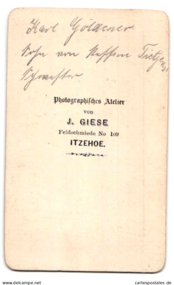 Fotografie G. Giese, Itzehoe, Feldschmiede 109, Portrait Herr Karl Göldener Im Anzug Mit Kinnbart  - Personnes Anonymes