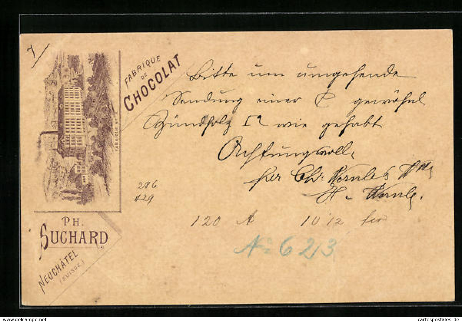 Vorläufer-Lithographie Neuchatel, 1893, Chocolat Suchard, Fabrique De Chocolat No. 5  - Cultures