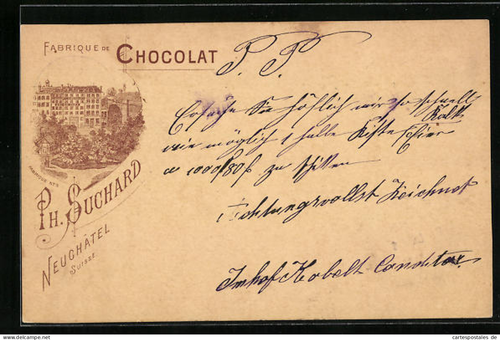 Vorläufer-Lithographie Neuchatel, 1893, Fabrique De Chocolat Suchard No. 3  - Culturas