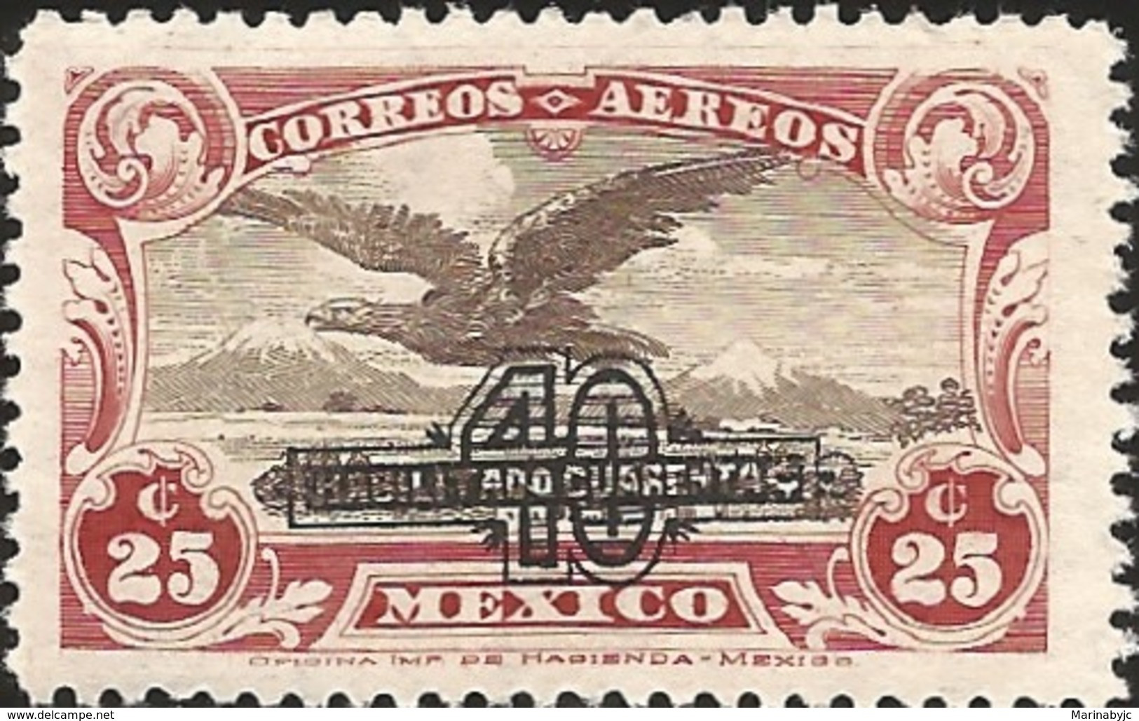 RJ) 1928 MEXICO, EAGLE OVER MOUNTAINS, WITH OVERPRINT IN BLACK, SCOTT C47, MNH - Mexico