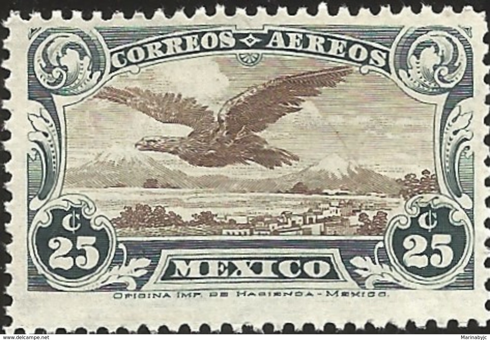 RJ) 1928 MEXICO, EAGLE FLYING OVER MOUNTAINS, SCOTT C4, MNH - Messico