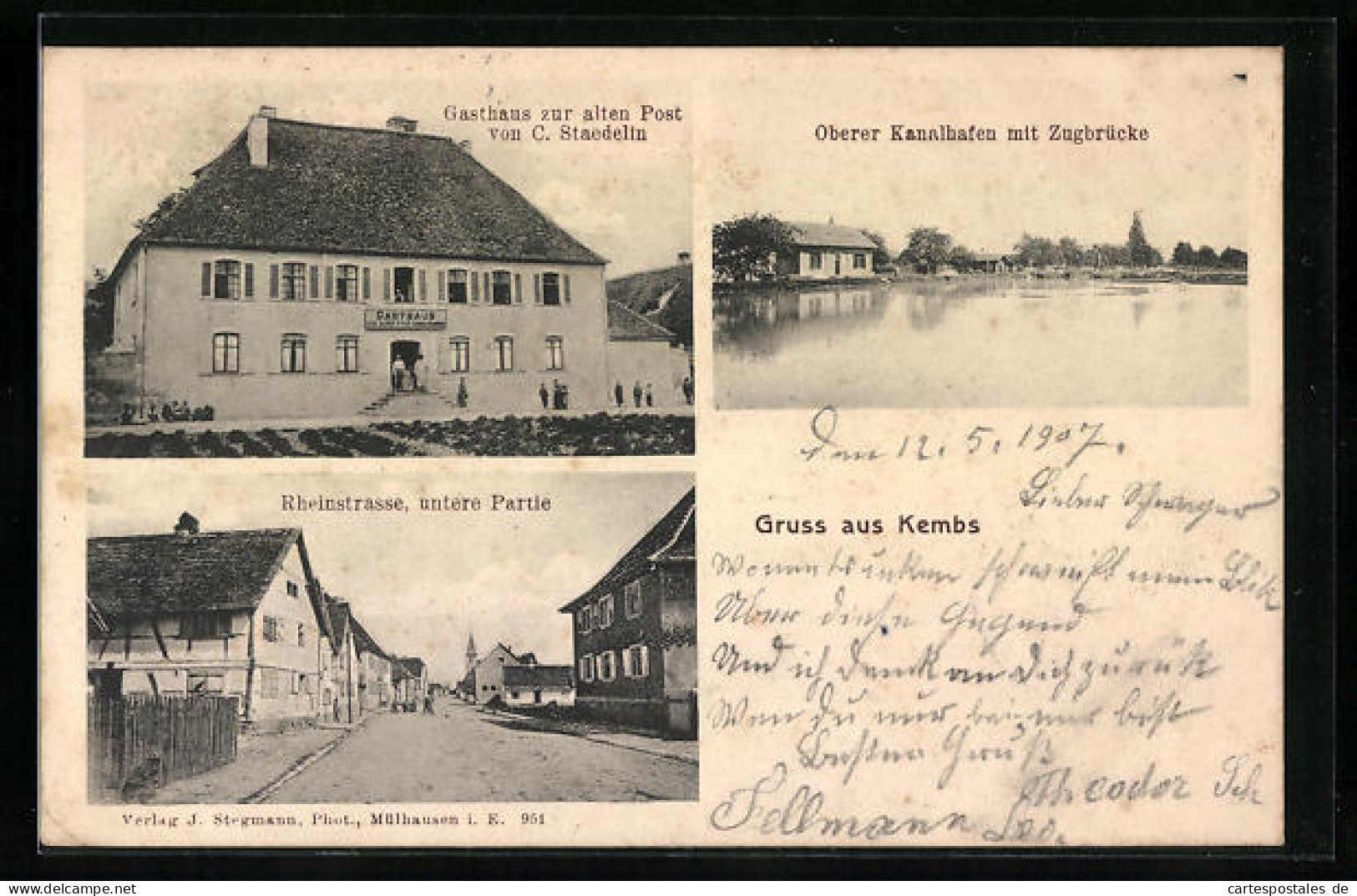 CPA Kembs, Gasthaus Zur Alten Post, Rheinstrasse, Oberer Kanalhafen  - Sonstige & Ohne Zuordnung