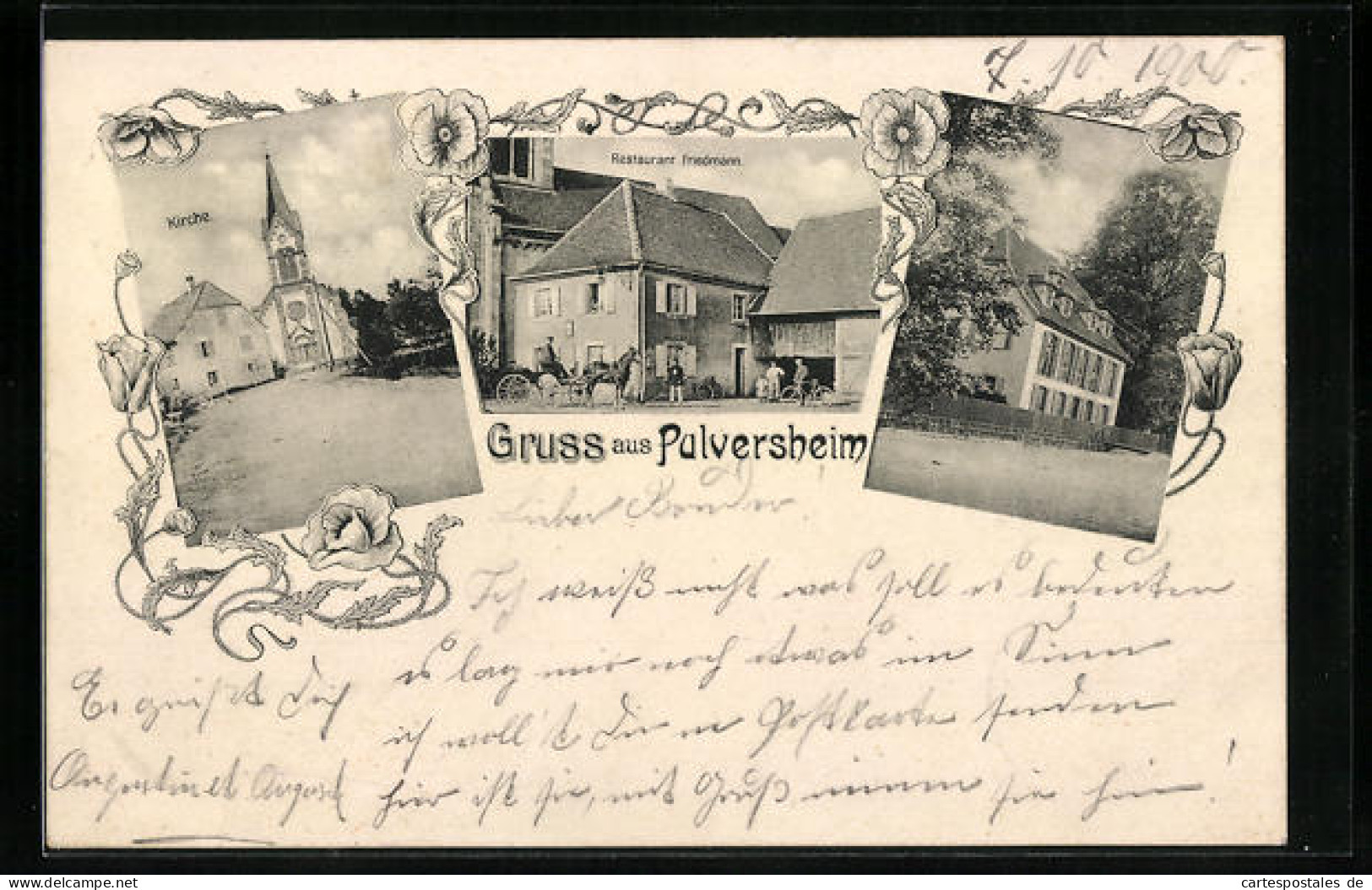 CPA Pulversheim, Restaurant Friedmann, L'Église  - Altri & Non Classificati