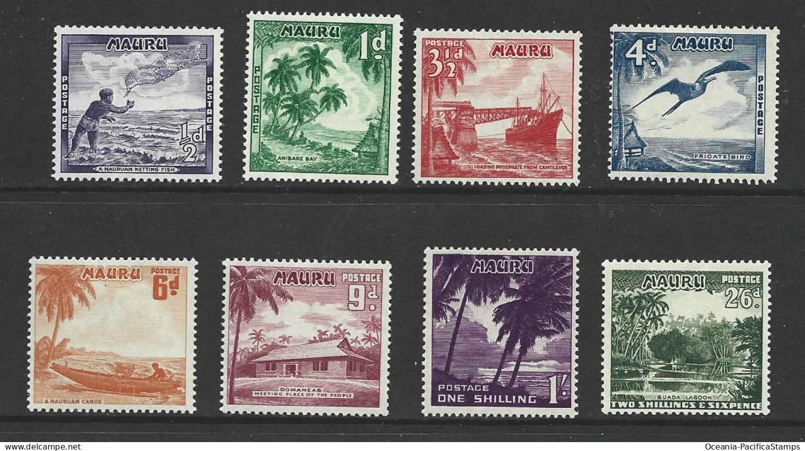 Nauru 1954 Definitives Short Set Of 8 To 2/6 Lagoon MLH - Nauru