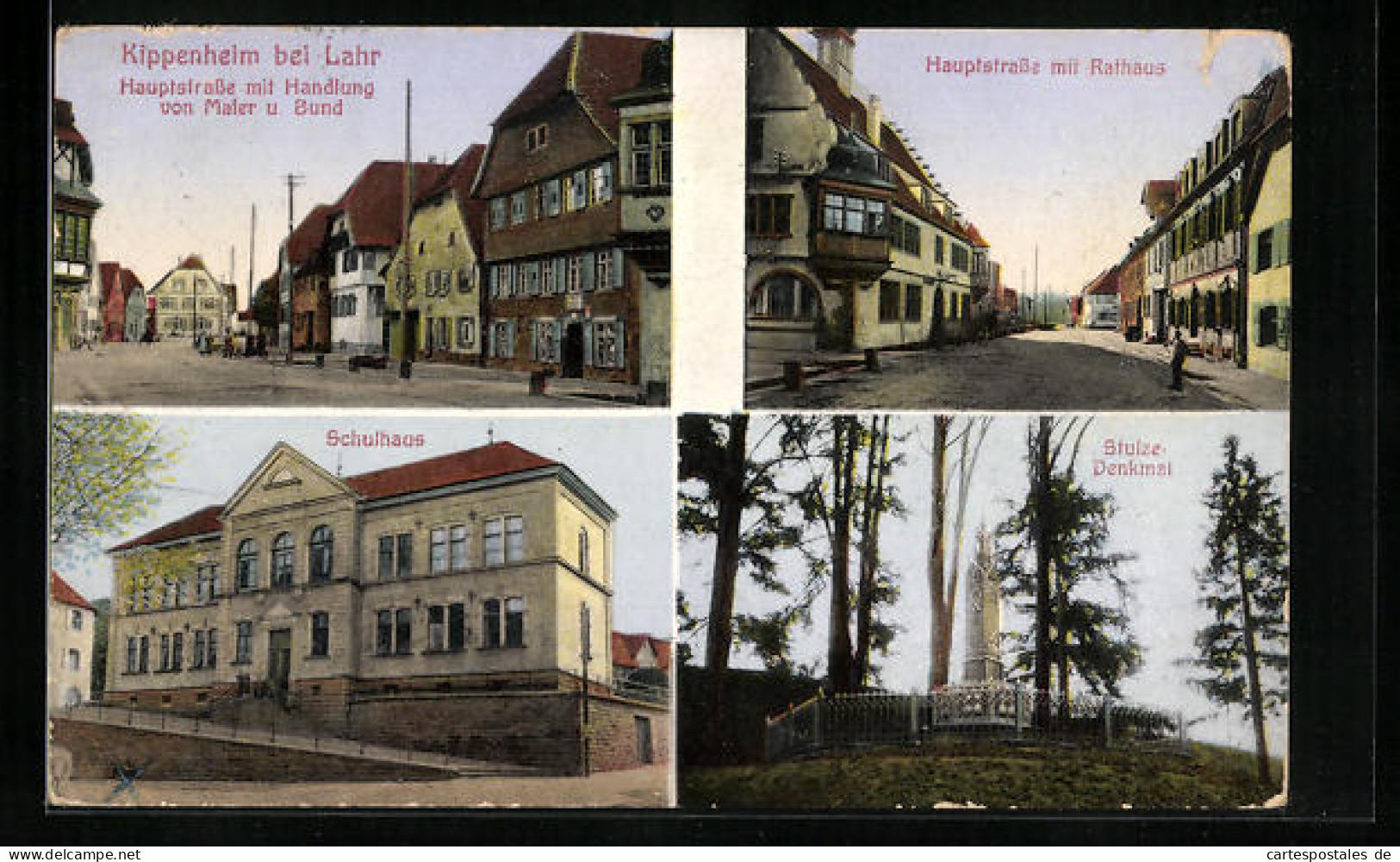 AK Kippenheim B. Lahr, Hauptstrasse Mit Handlung V. Maler U. Bund, Schulhaus  - Lahr