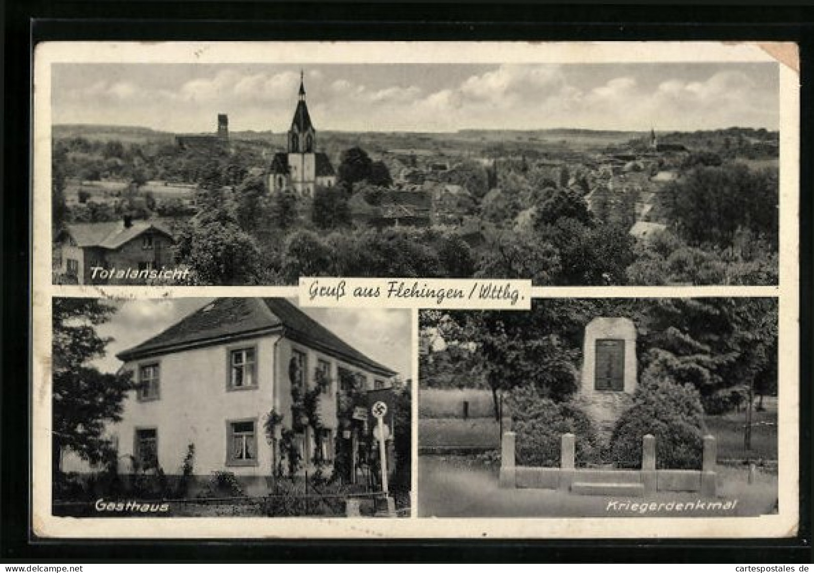 AK Flehingen /Wttbg., Gasthaus Eintracht, Kriegerdenkmal  - Other & Unclassified