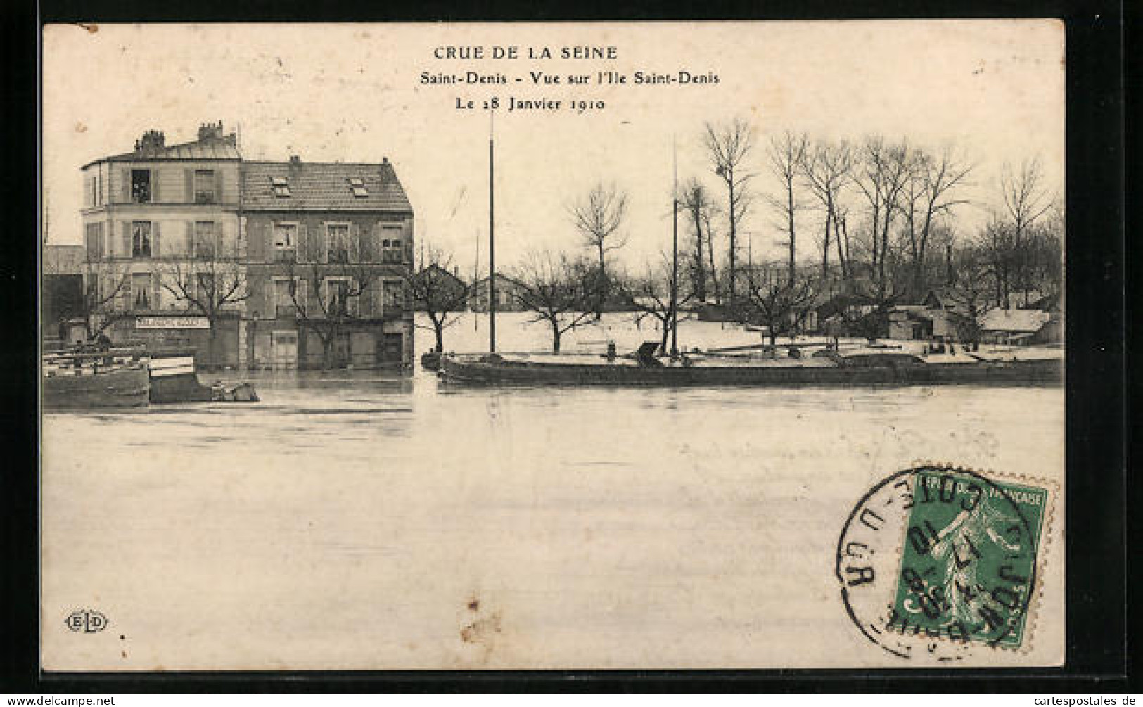 CPA Saint-Denis, Vue Sur I`le Saint -Denis, Inondations De Janvier 1910, Inondation  - Saint Denis