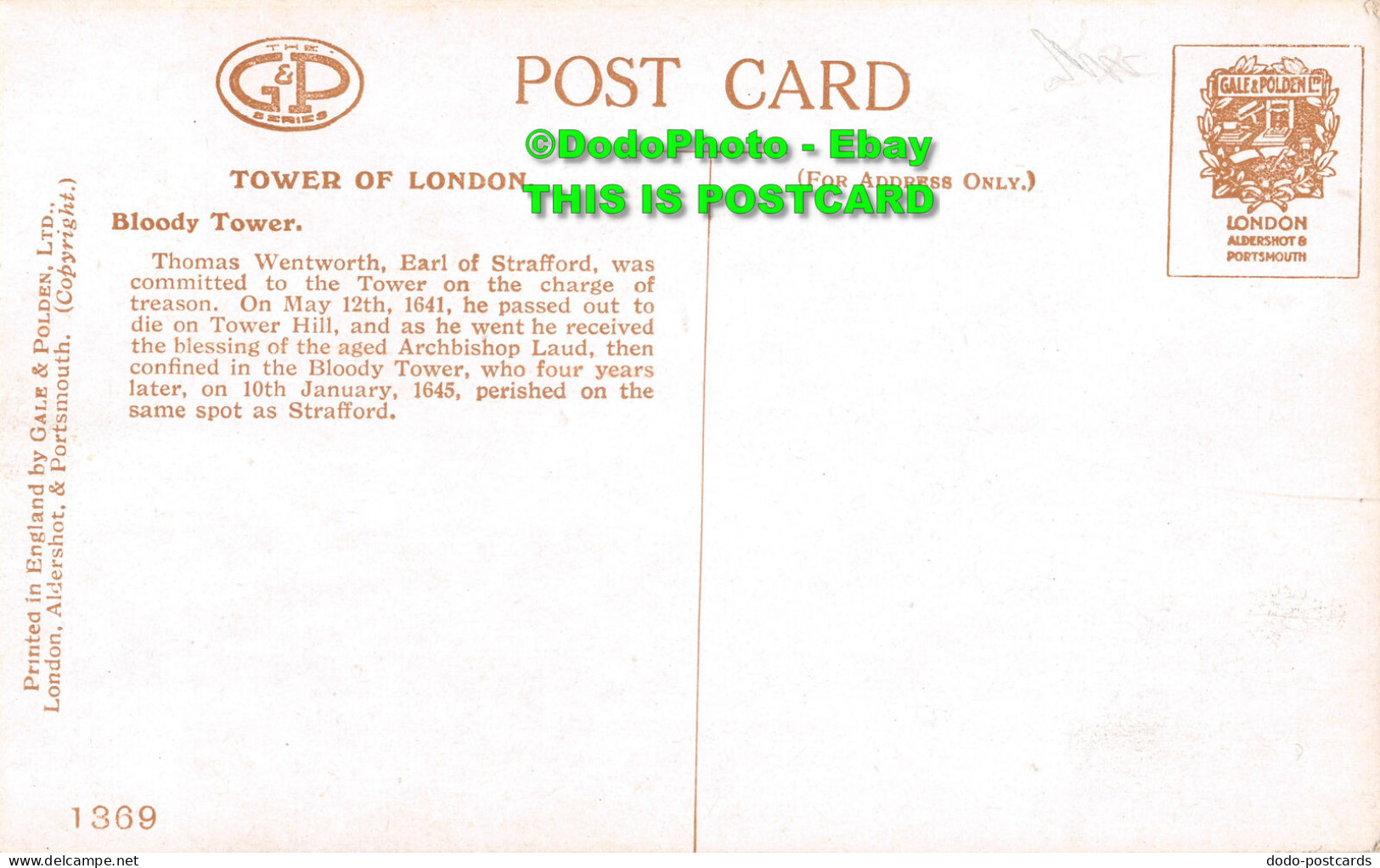 R451814 Tower Of London. Bloody Tower. Gale And Polden - Other & Unclassified