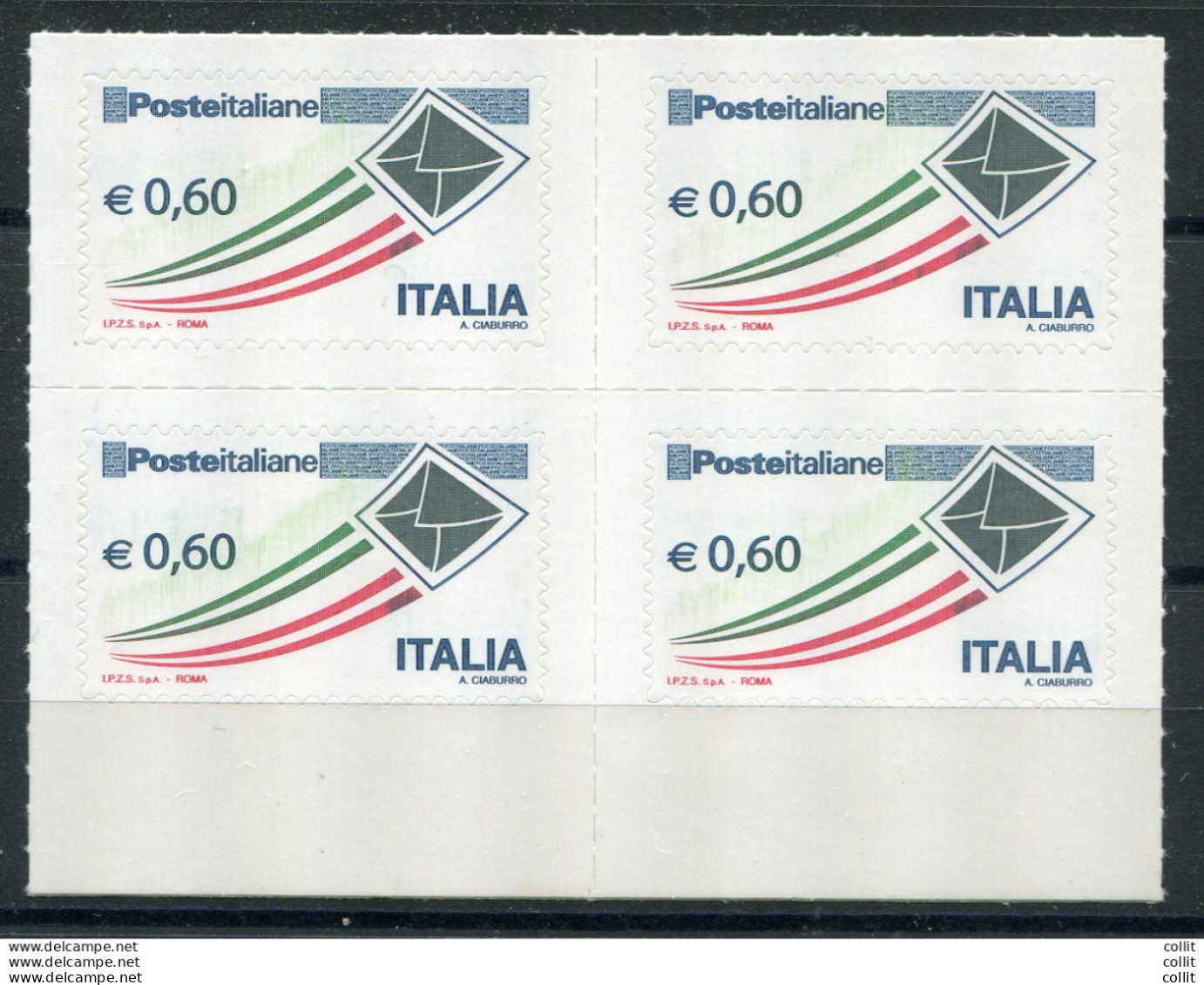Poste Italiane  0,60 Varietà Stampa Del Verde Del Tricolore Velata E Striata - Variétés Et Curiosités