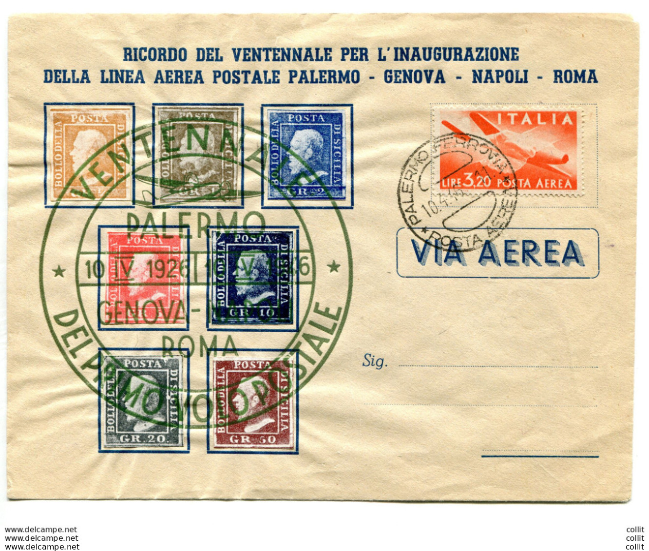 20 Ann. Inaugurazione Linea Aerea Palermo/Genova/Napoli/Roma - Poste Aérienne