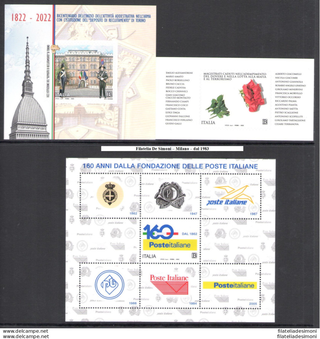 2022 Italia Repubblica, Annata completa, francobolli nuovi, 90 valori + 4 Foglietti + 2 Minifogli (Milan - Don Orione) -