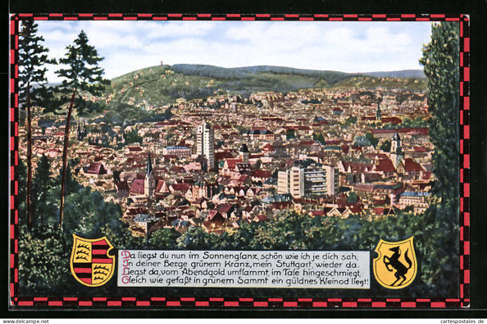 AK Stuttgart, Gesamtansicht, Wappen Der Stadt Und Von Württemberg  - Stuttgart