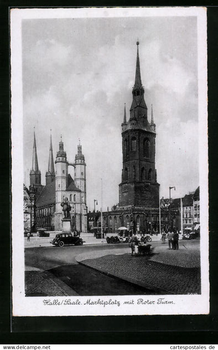 AK Halle /Saale, Marktplatz Unt Roter Turm Mit Denkmal  - Other & Unclassified